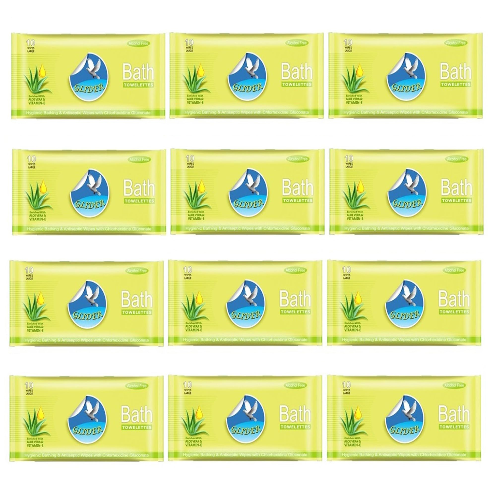 Glider Bed Bath Wipes | 12 Packs | 120 Wipes | Enriched with Aloe Vera & Vitamin E | Extra-Large, No-Rinse Cleansing Wipes for Adults & Seniors