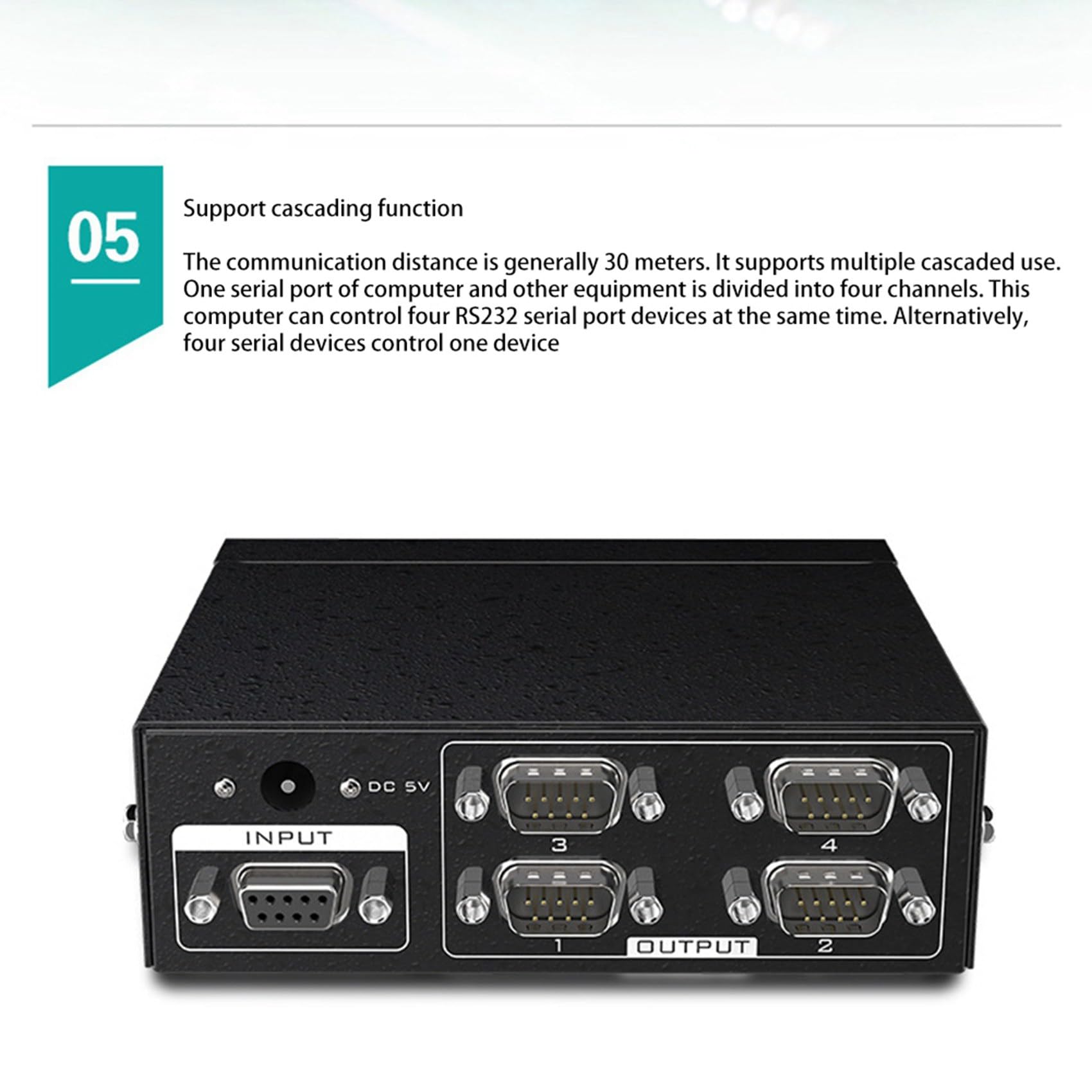 8X MT-RS104 Splitter RS232 Seriale da 1 Un 4 Splitter Switcher Bidirezionale RS232 da 4 Un 1 con Adattatore di Alimentazione-Spina EU