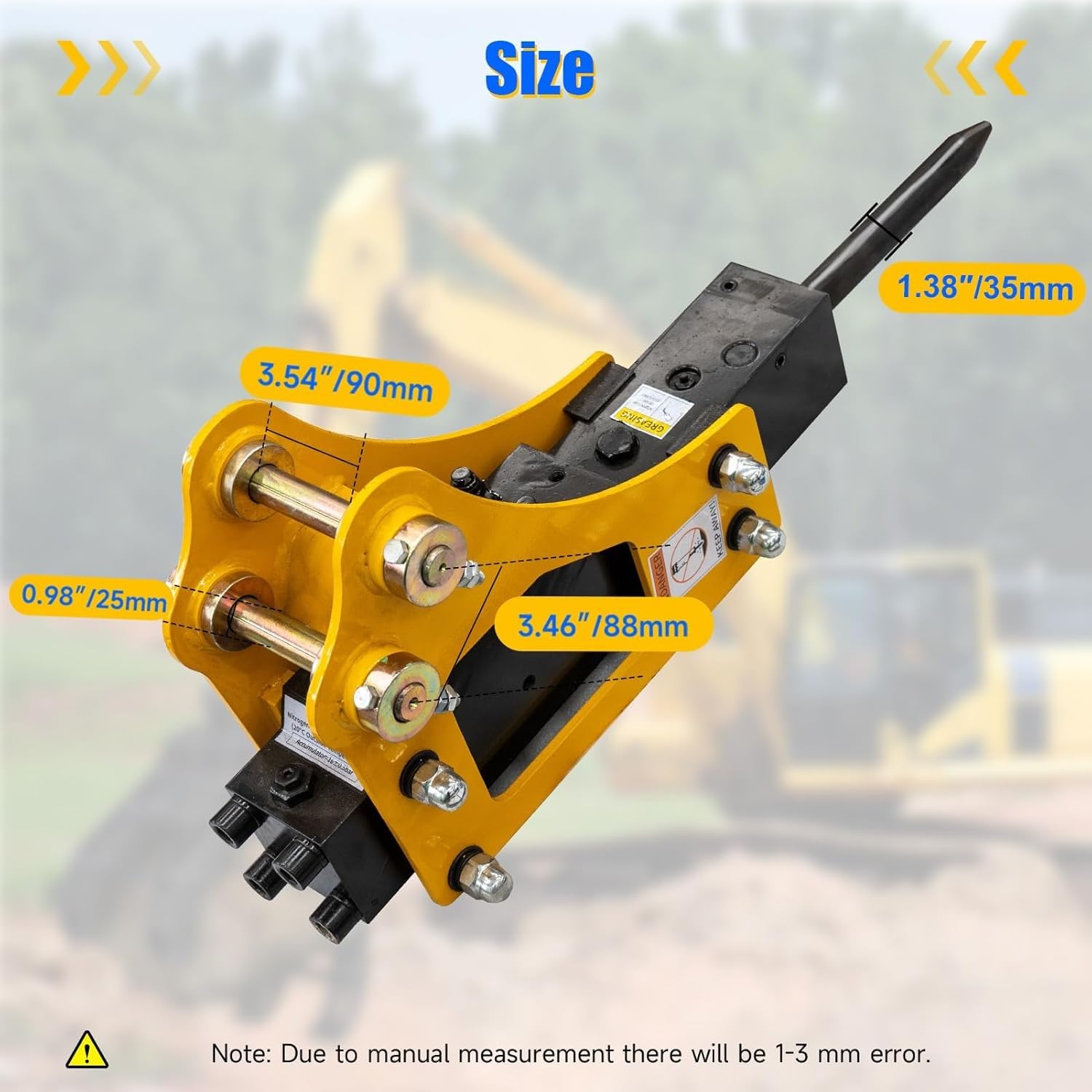 Hydraulischer Abbruchhammer für Minibagger mit 35 mm Meißel, Beton- und Felsbrecher Anbaugerät für 0,8–2T Bagger, 80–110 kg/cm² für Bauarbeiten