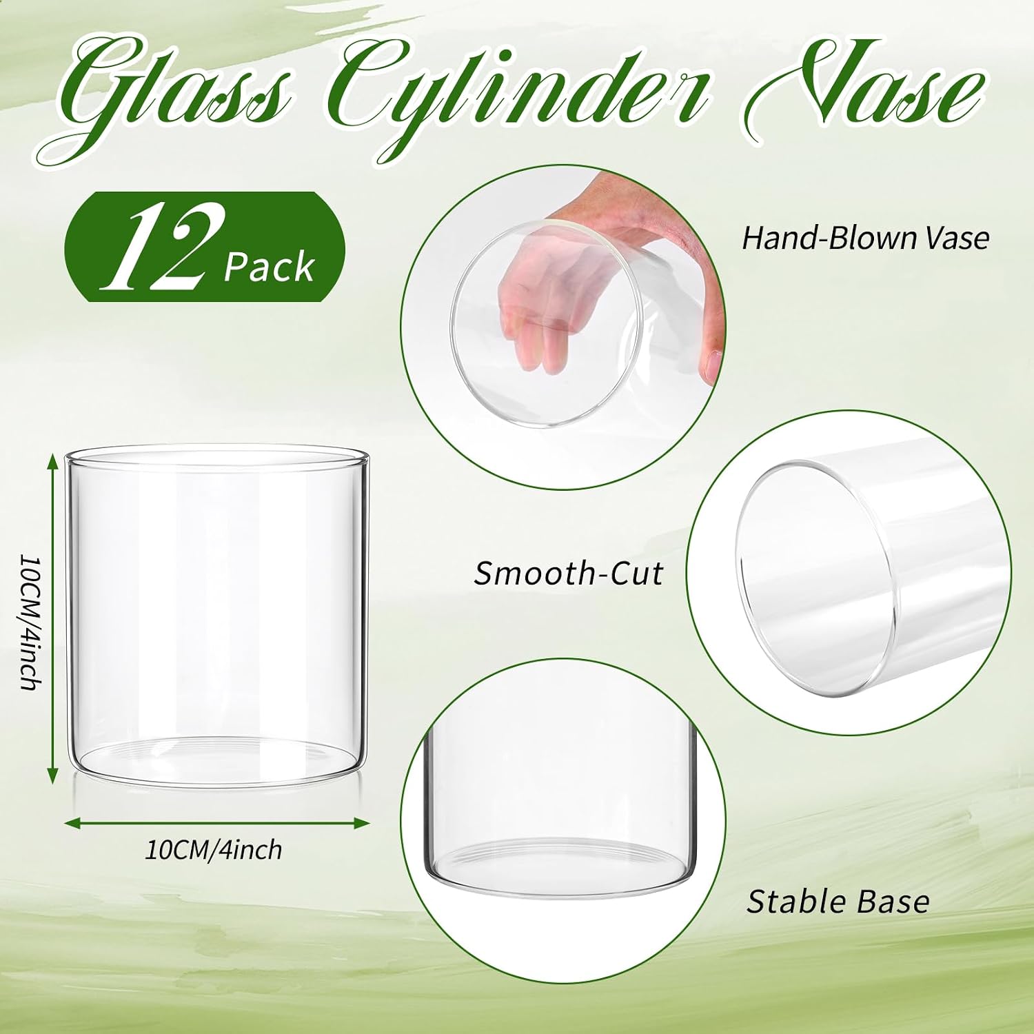 12 Pcs Glass Cylinder Vase for Centerpieces 4 Inch Tall Glass Flower Vases Modern Clear Hurricane Candle Holder Floral Vase Bulk for Table Shelf Party Home Wedding Decor (4 x 4 Inch)