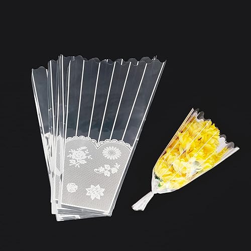 Yimaa 100 fundas de papel para embalaje de flores, fundas de plástico para envolver ramos, mangas de celofán de flores, bolsas de embalaje de flores