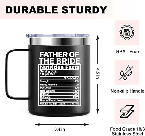 Miniatura 4 de Taza de acero inoxidable aislada al vacío de 12 onzas con tapa, regalo para papá, novia, despedida de soltera, boda, fiesta de compromiso, vaso de