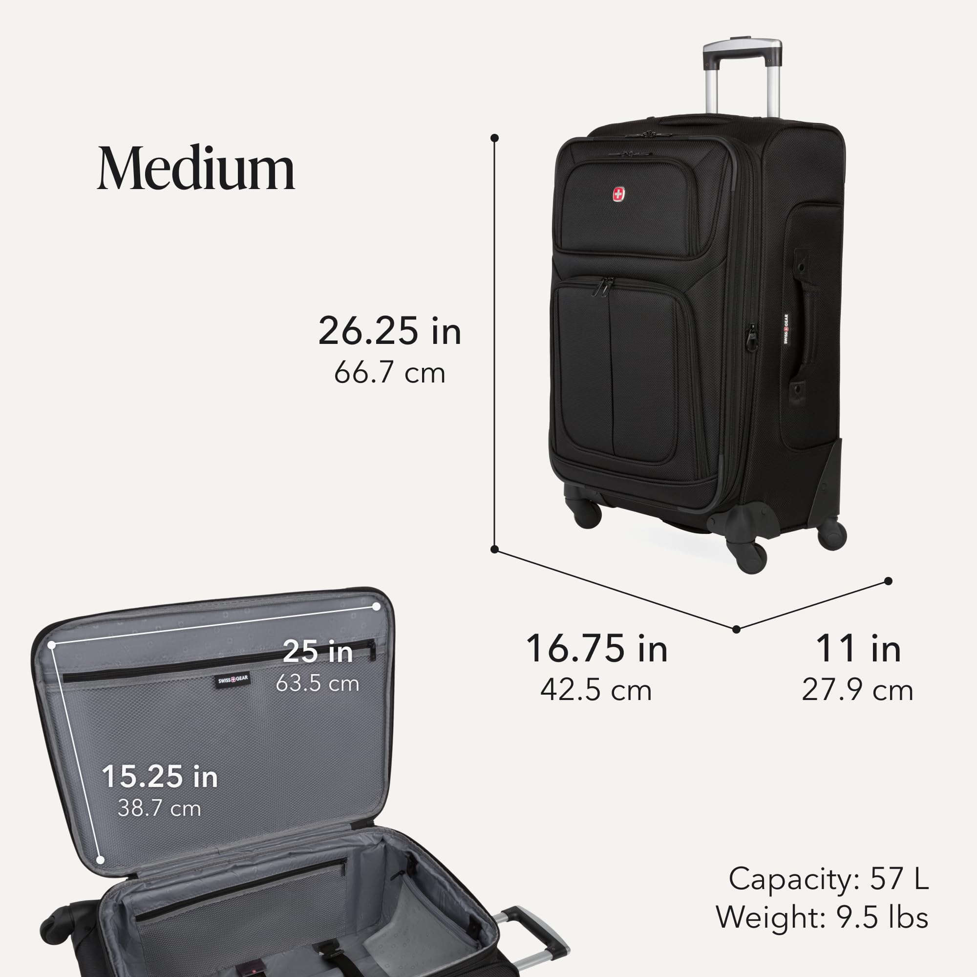 SWISSGEAR Sion Softside Expandable Spinner Luggage Durable Lightweight Travel Suitcase, Black, 3-Piece Set (Carry-On/Medium/Large) view 3