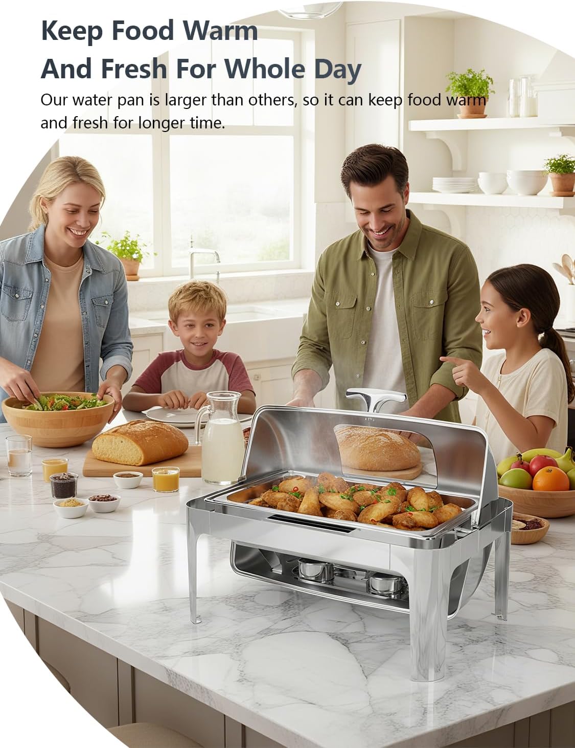 13QT Roll Top Chafing Dishes for Buffet: Catering Food Warmer for Parties, Birthday, Wedding, Christmas, 1 Full Size & 2 Half-Size & 3 1/3 Size Chafing Server Dish, 1 Water Pan-Glass Window - Image 2