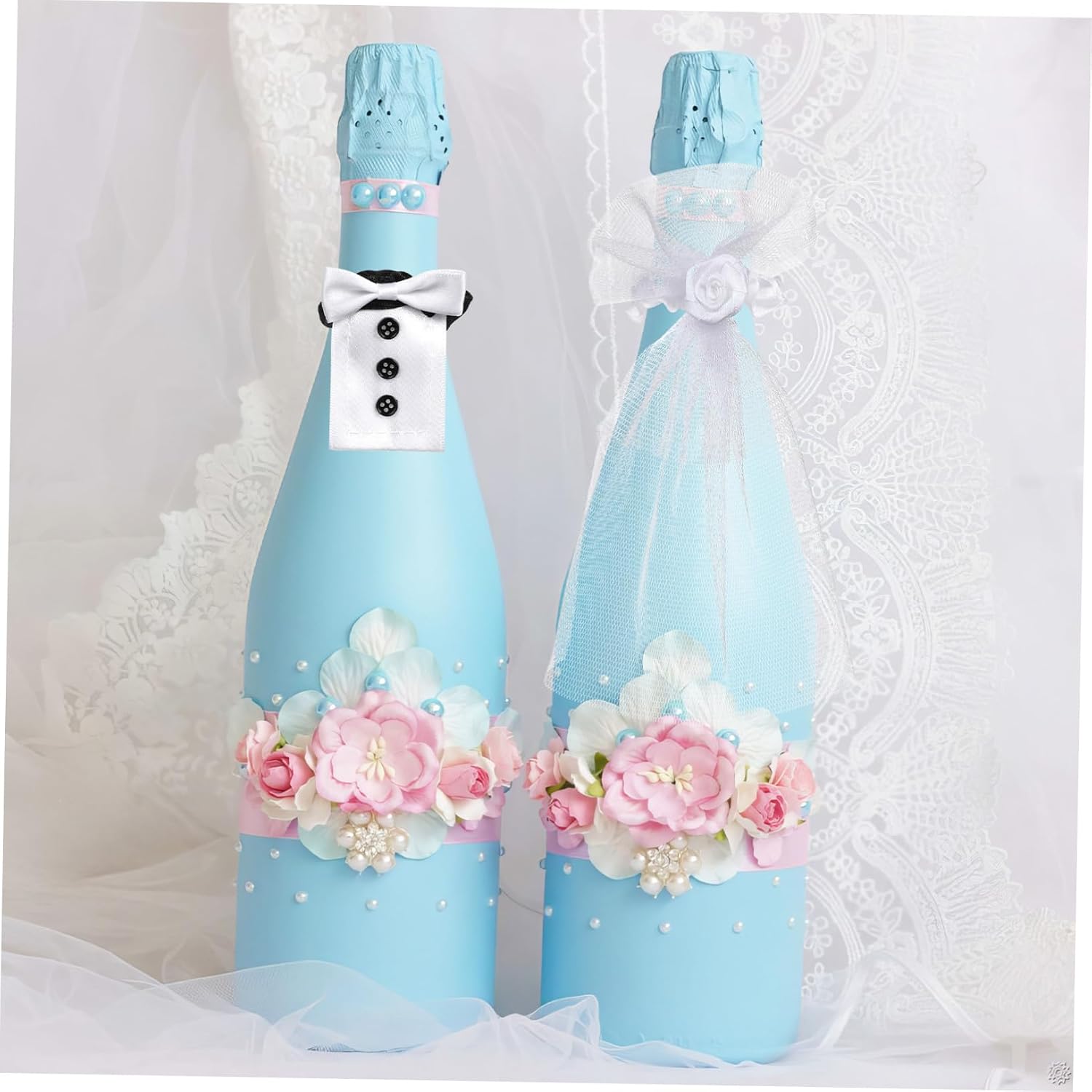 Wine Bottle Cover Set 4pcs Cloth Wedding Dress Suit Decor