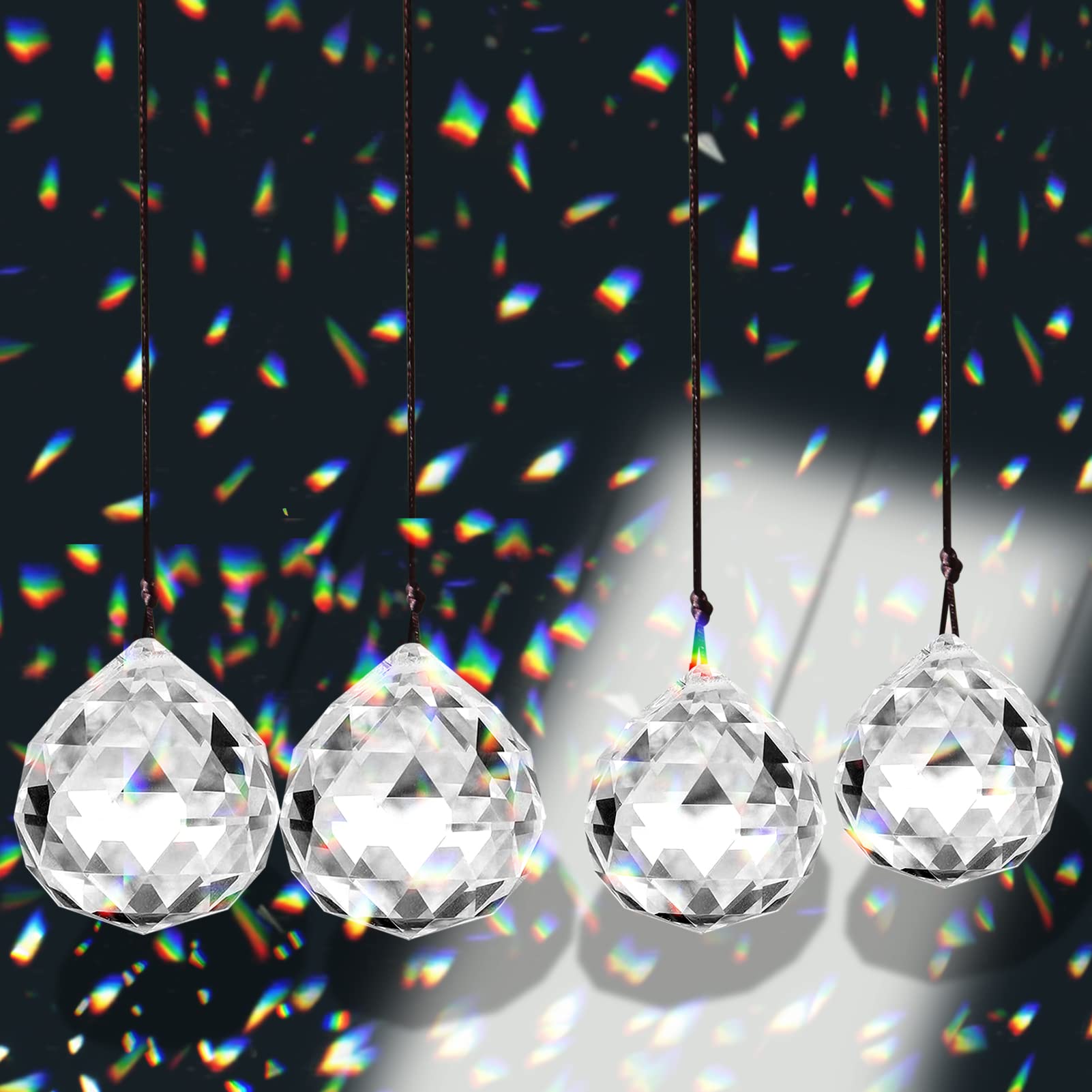 4 Pezzi Acchiappa-Sole in Cristallo, Sfera di Vetro, Prisma Trasparente, Crystal da Appendere, Sfaccettato