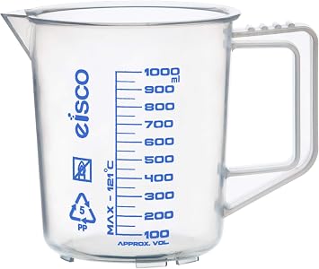 EISCO Measuring Jug, 1000ml - Polypropylene - Screen Printed Graduations, Spout & Handle for Easy Pouring - Excellent Optical Clarity