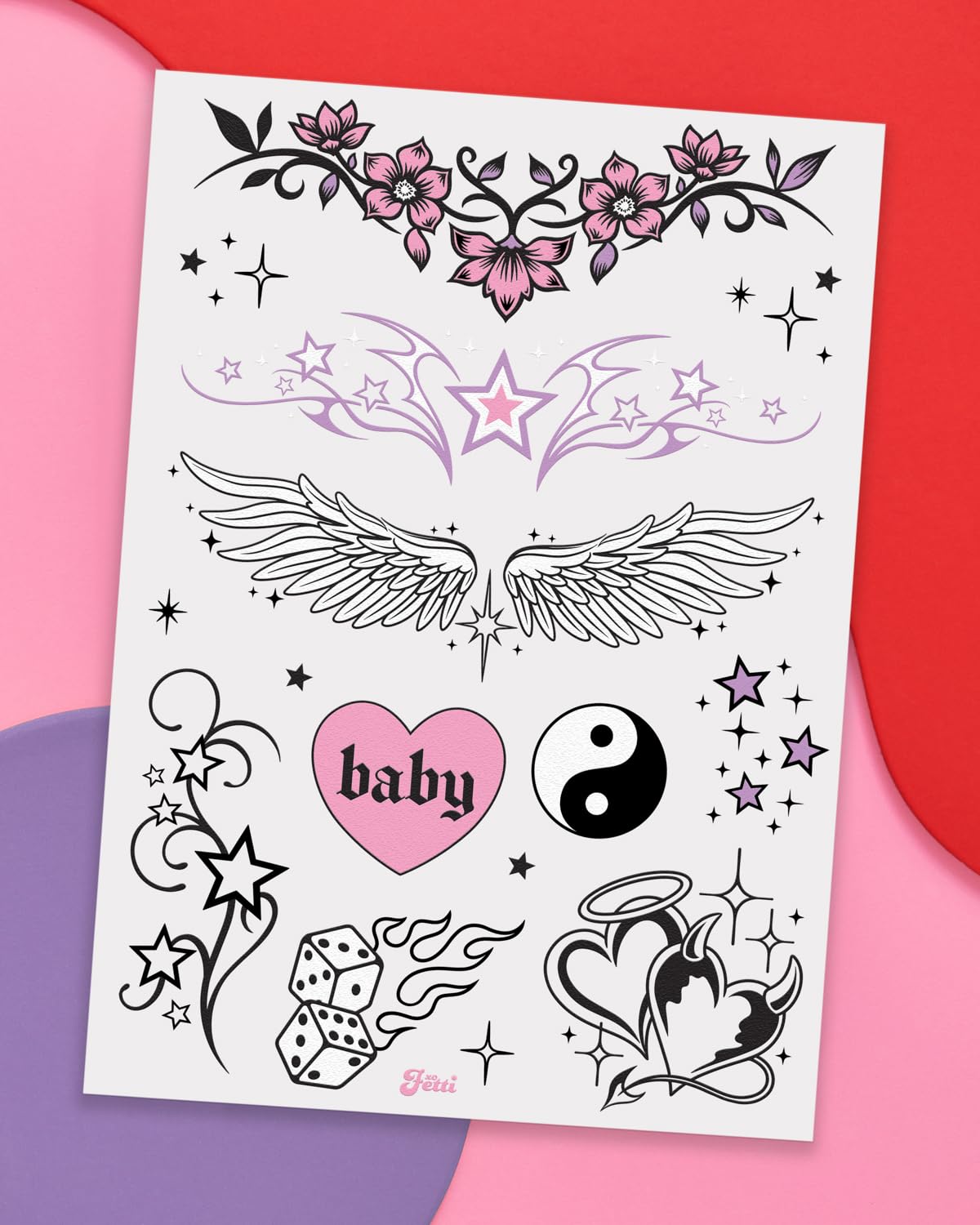 xo, Fetti Y2K Realistic Temporary Tattoos - 56 Pcs | Girly 2000s Bachelorette, Birthday Favors, Halloween Party Accessory, Fake Tats, Festival Stickers