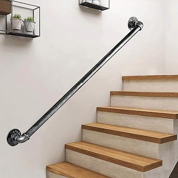 Stairs Handrail for Indoors Outdoors Steps, 1m 1.5m 2m 2.5m 3m Staircase Railings Banister with Wall Brackets Metal Wrought Iron Hand Rails Safety Support Rod Size 1ft/300mm