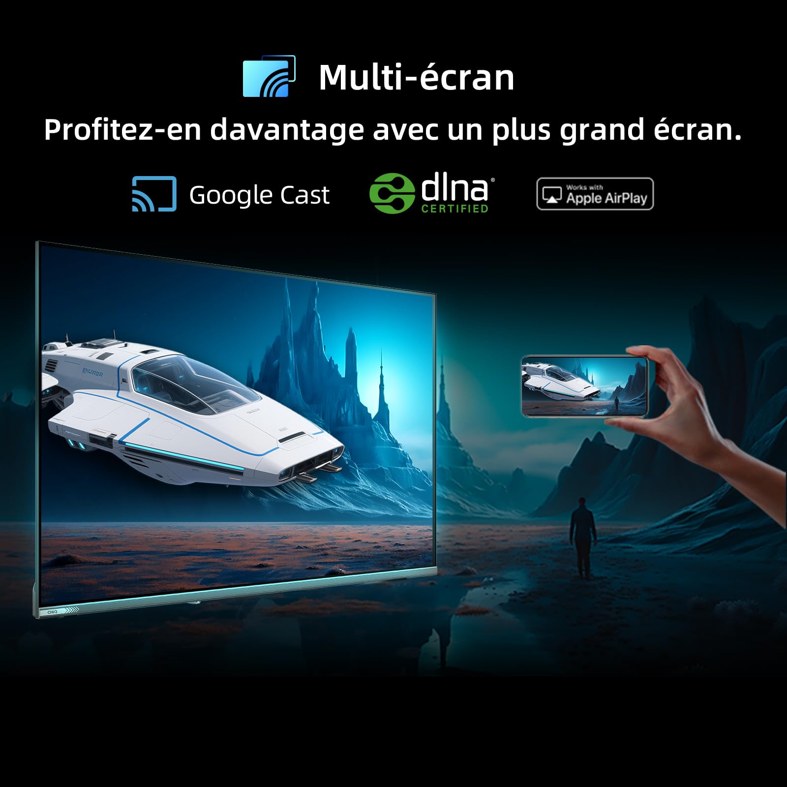 Telewizor Google QLED 4K UHD CHIQ 50QA10 50 cali HDR10, VRR i ALLM Ultracienki, bezramowe dwuzakresowe audio Dolby Wi-FI