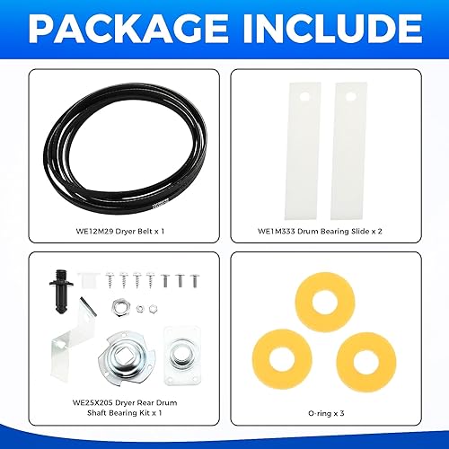Miniatura 3 de WE25X205 WE25M40 Kit de rodamiento de tambor para secadora - Correa de transmisión de tambor WE12M29 y portaobjetos de tambor WE1M333, compatible
