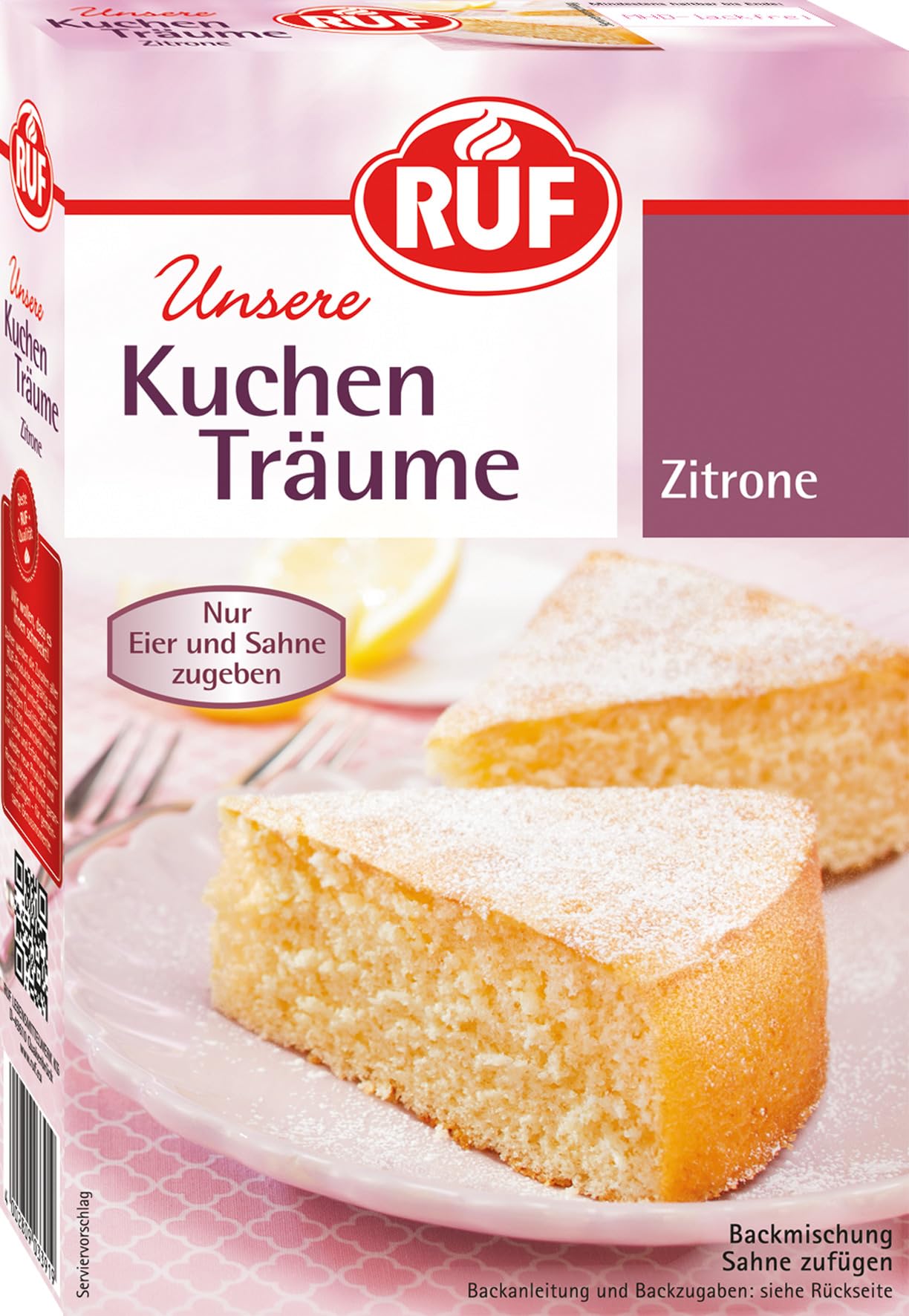 RUF Kuchen Träume Zitrone, Zitronenkuchen traumhaft einfach, mit Puderzucker, Backmischung für einen himmlisch luftig lockeren Kuchen