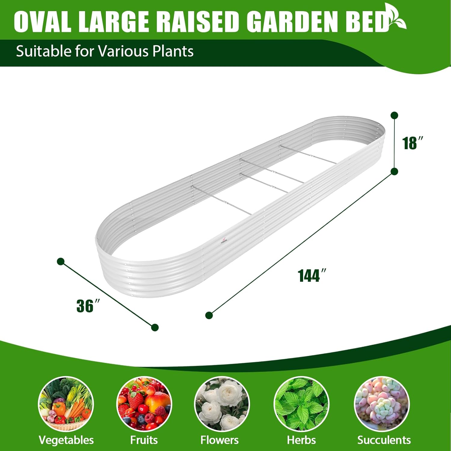 A ANLEOLIFE 6 Pcs 12X3X1.5 ft Oval Extra Large Galvanized Raised Garden Beds Outdoor for Planting Vegetables Flowers Herb, Antique White