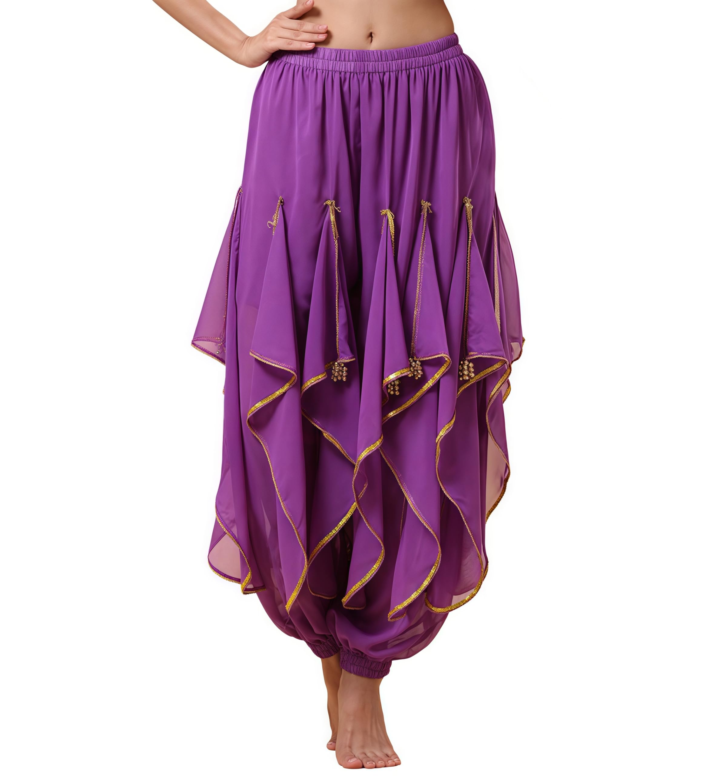 Baisdan Women's Purple Harem Pants Belly Dance Costume India Arab Dancing Tribal Wavy Pants Trousers