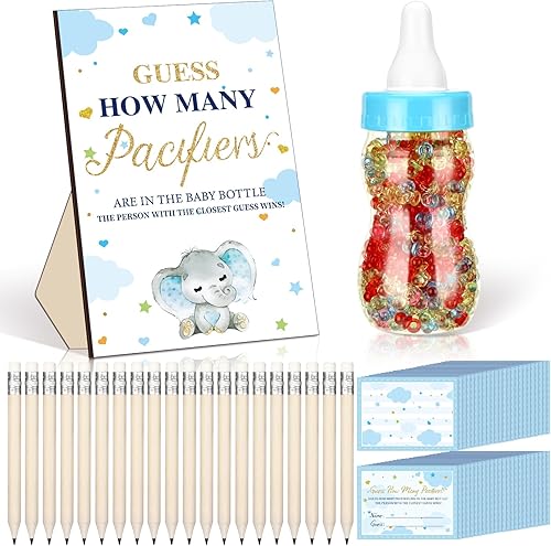 Miniatura 8 de Syhood Butterfly Baby Shower Games Guess How Many Chupetes Cartel de juego 50 pequeños juegos de adivinanzas, 20 lápices HB, botella de leche de