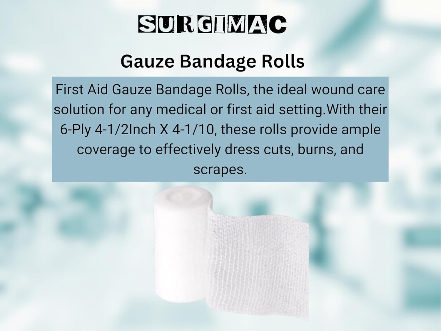 SurgiMac First Aid Fluff Bandage Roll Gauze, Non-Sterile, 100% Woven, 6-Ply, 4.5 Inch x 4.1 Yards, Case of 100