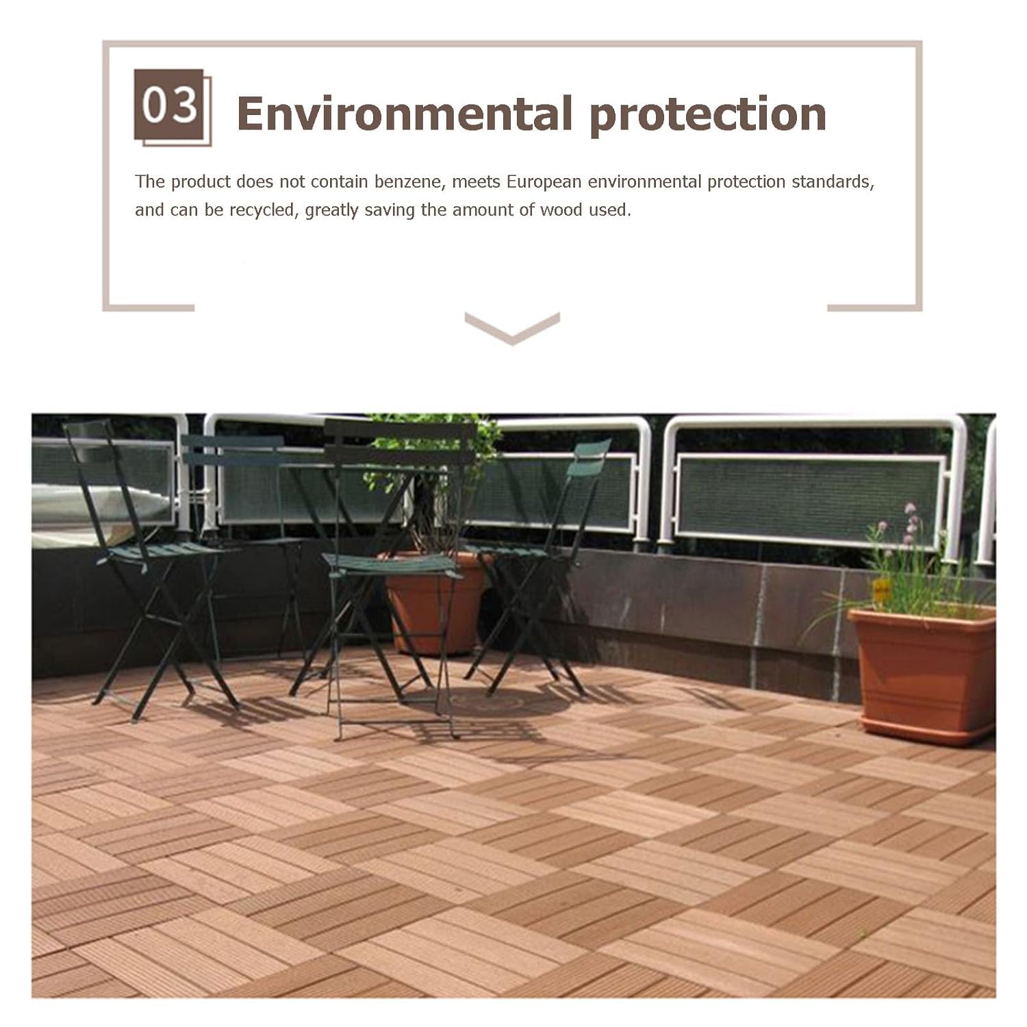 18 Interlocking Composite Decking Tiles, Outdoor Square Patchwork Patio Decking Tiles, Plastic Wood Waterproof Snap Decking(Red-Brown)