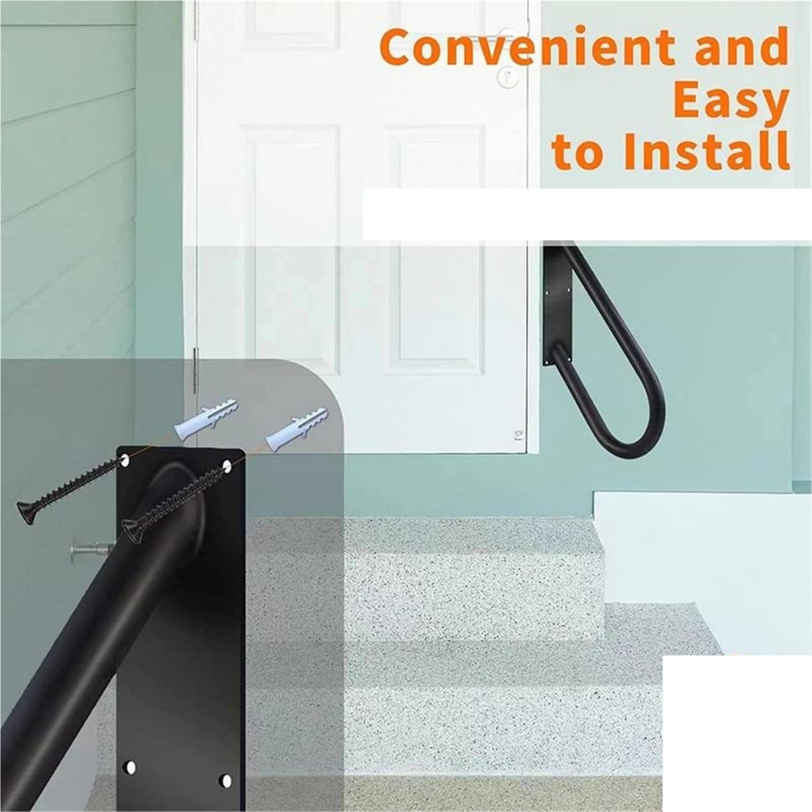 Barandilla de pared escalera metal montada en la agarre forma U Pasamanos for personas mayores Garaje Porche Entrada al jardín Para Bañera Ducha