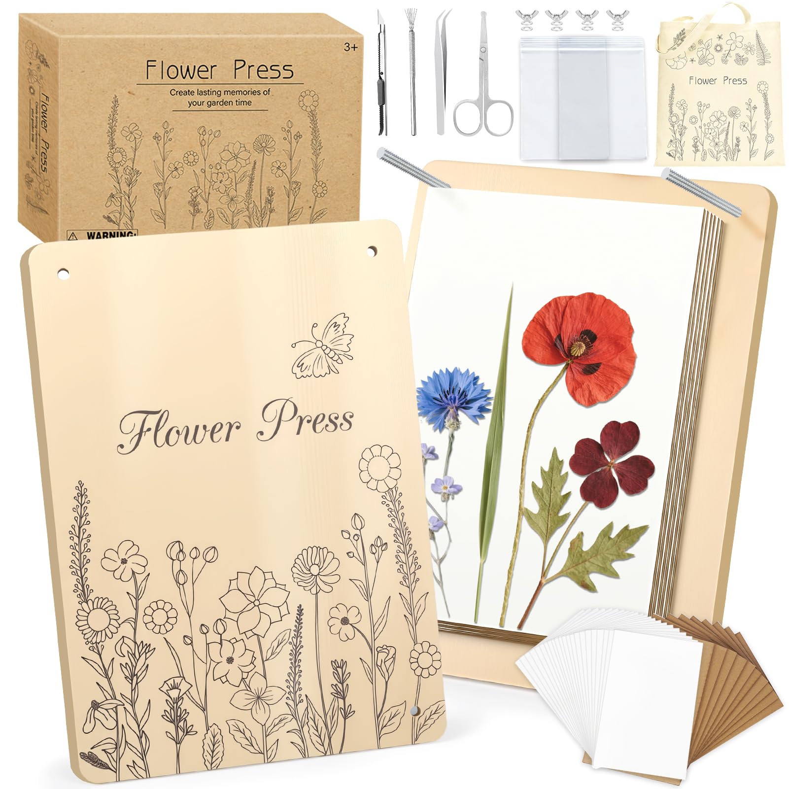 Large Flower Press Kit - 11.8" x 8.3" 10 Layers Wooden Flower Pressing Kit