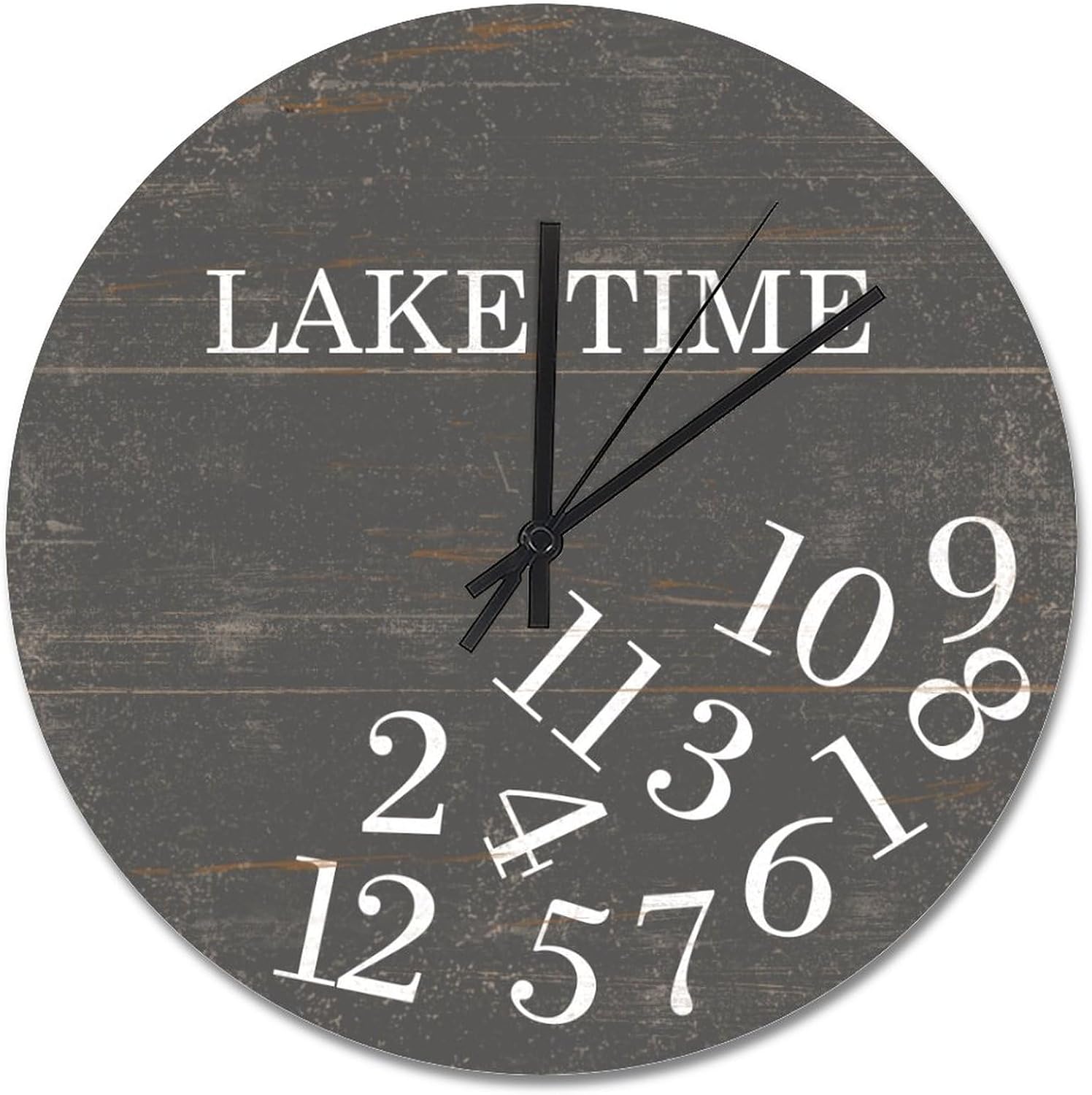 Lake Time Whatever Wall Clock Rutic Wood Grain Wooden Wall Clocks Battery Operated 15 Inch Silent Non-Ticking Rutic Hanging Clock for Bedroom Living Room Farmhouse Wall Decor