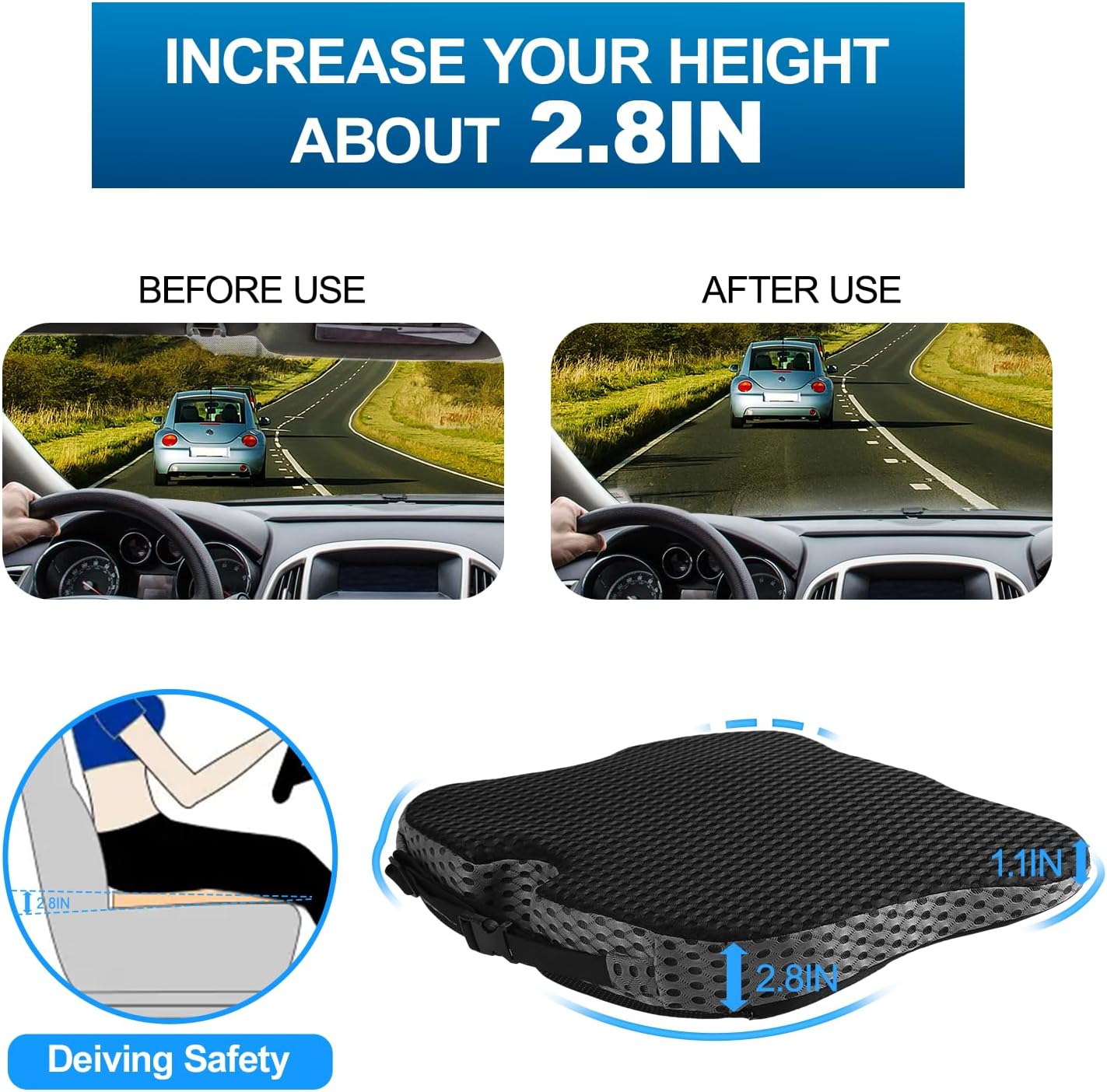 Hapiclody Car Seat Cushion for Driving,Office Chair Cushions Non-Slip Hip & Lower Back Tailbone Chair Pillow Pad,Memory Foam Seat Cushion for Car Seat Driver Truck Desk Wheelchair