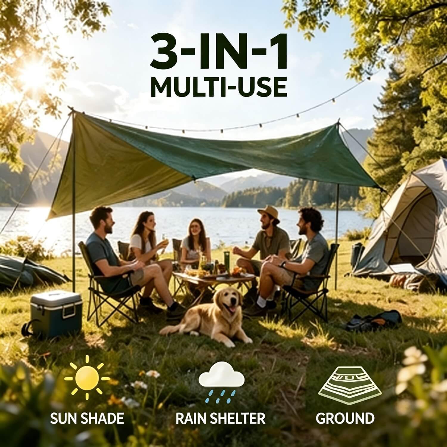 Waterproof Camping Tarp Tent Hammock Rain Fly, Mutifunctional Tent Footprint Lightweight Tarp for Camping, Hiking and Survival Shelter