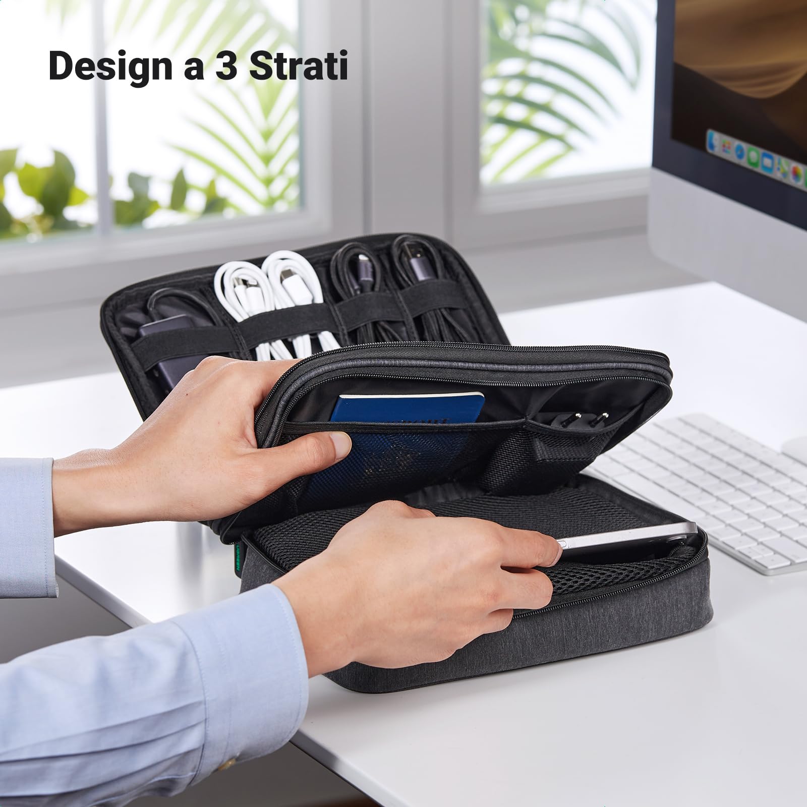 UGREEN Borsa Accessori Elettronici da Viaggio, Organizer Cavi Porta Compatibile with iPad Mini 5 4, Smartphone, Power Bank, Cable, Hard disk, ecc