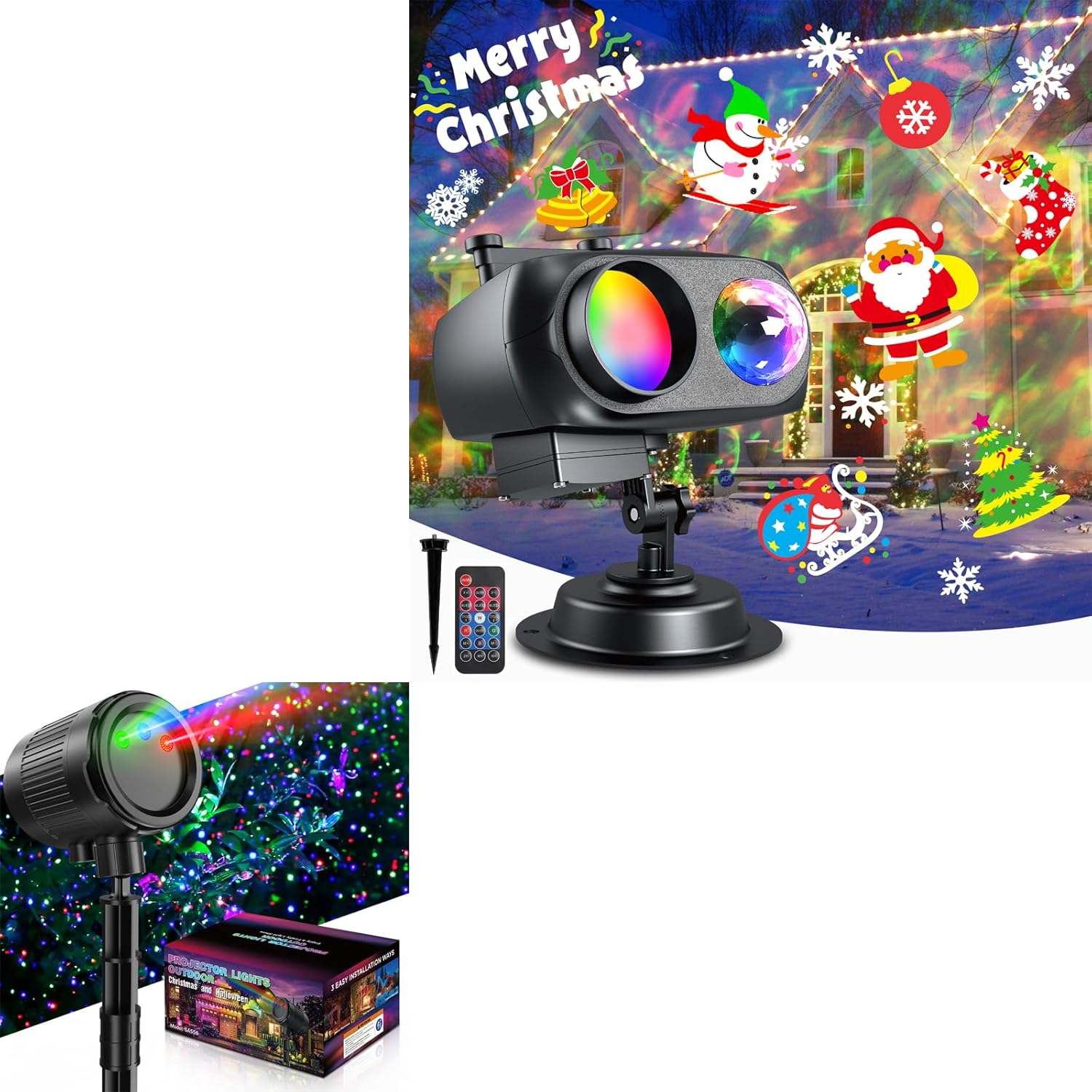 Halloween Projector Lights Outdoor, 10 Slides Pattern HD Effect Christmas Light Projector Outdoor, Christmas Projector Lights Outdoor, 3 Color Light Projector, Firefly Lights Show with Remote Control