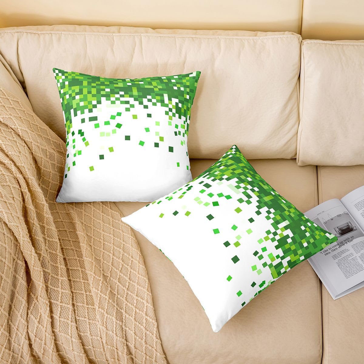 Manfei Pixelated Miners Game Kids Throw Pillow Cover,Geometric Check Video Games Double Sides Pillow Case,Gamepad Grid Modern Gaming Home Decor,White Green Bed Couch Sofa Cushion Cover,1 Pack 16"x16" image 3