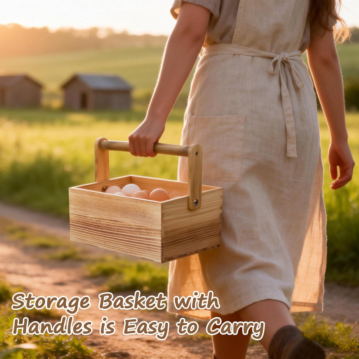 Tampon Holder for Bathroom Decor Acacia & Egg Basket,Wooden Egg Basket for Gathering Fresh Eggs