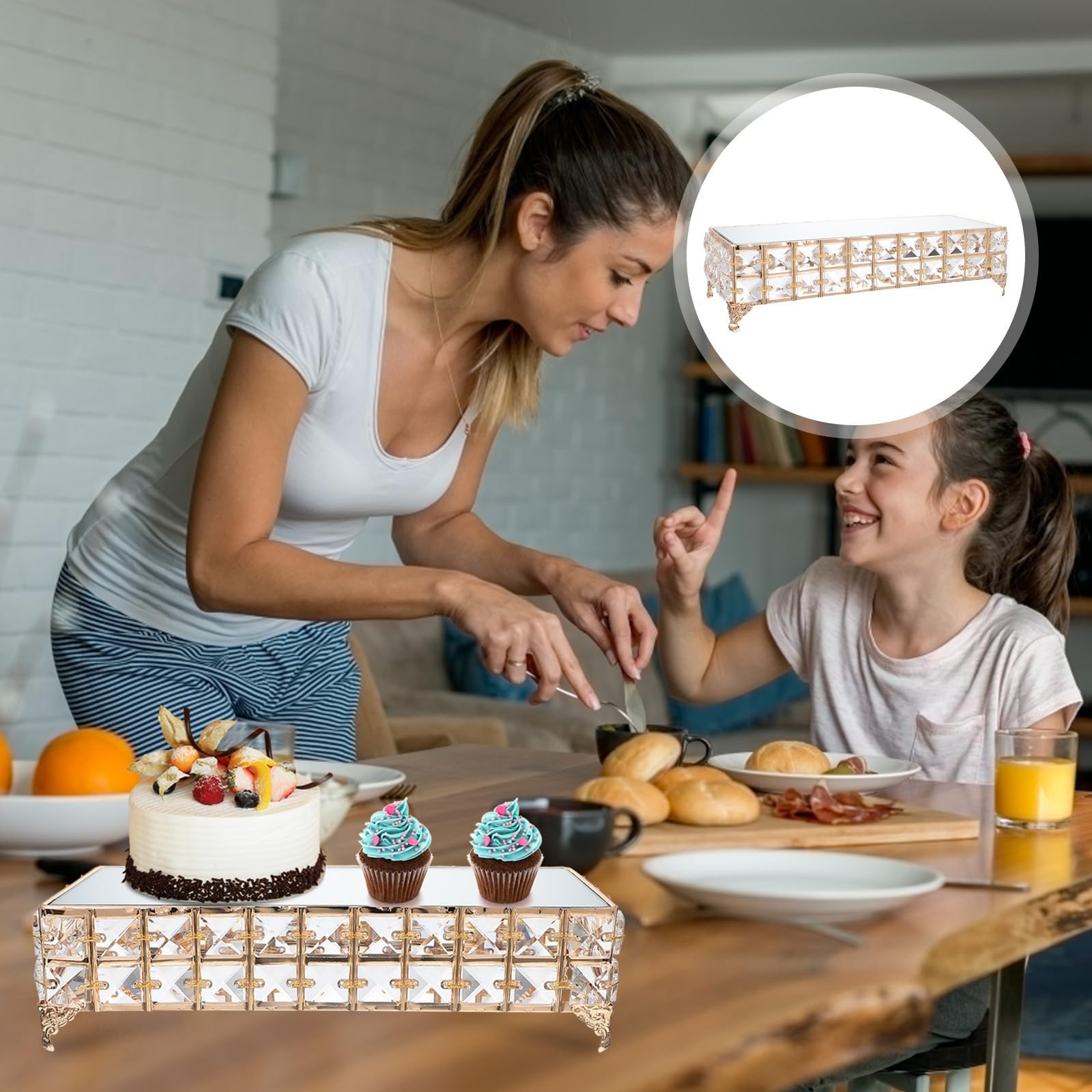 INOOMP Alzata per Dolci in Ferro e Vetro Specchio, Oro, Festa