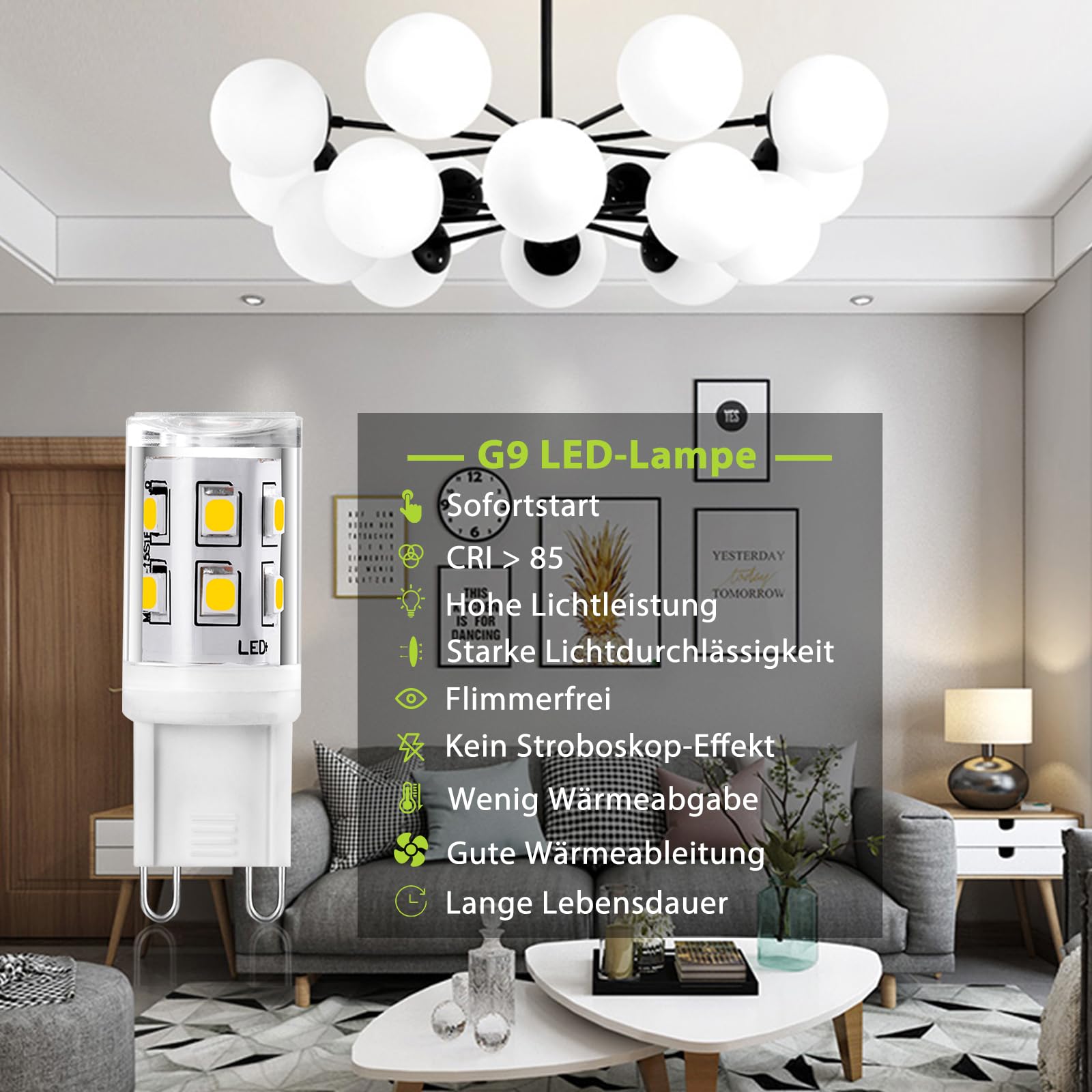 Lot De 5 Ampoules LED G9 2W 3000K Blanc Chaud - Équiv. Halogène 20-25W - Non Dimmable, Culot G9