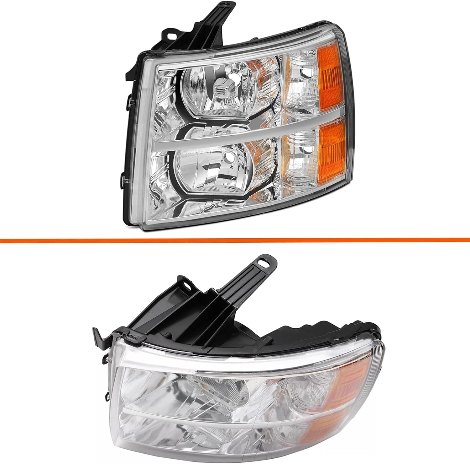 Pair Headlights Assembly W/Bulbs and Harness Set For 2007-2013 Chevy Silverado 1500/2007-2014 Silverado 2500 3500&HD Cab Pickup Chrome Housing Clear lens OE Style Replacment Headlamps LH&RH