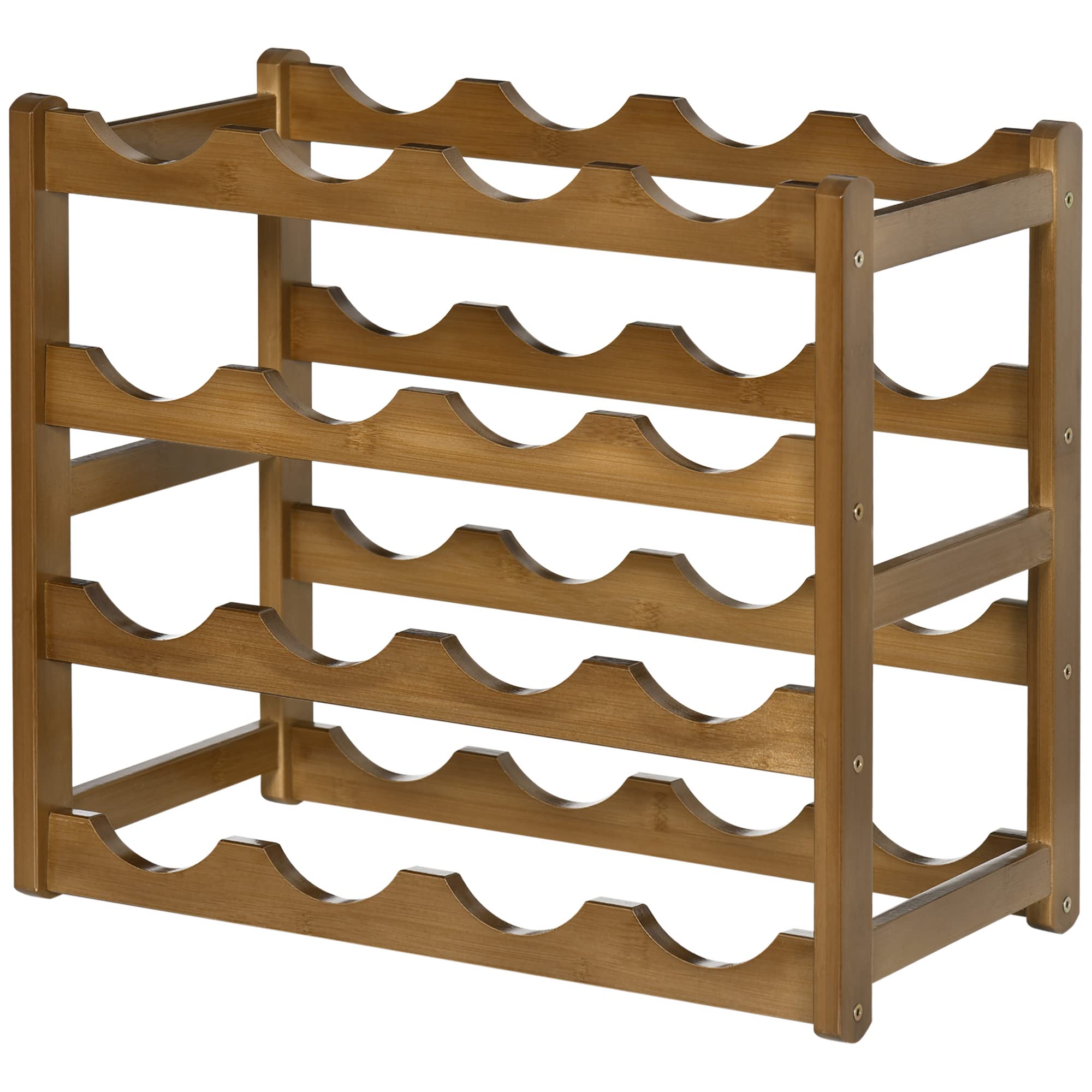 HOMCOM Botellero Pequeño de Bambú Soporte para 16 Botellas Estantería de Vino de 4 Niveles para Cocina Comedor Bar Carga 75 kg 43x23,5x38 cm Marrón