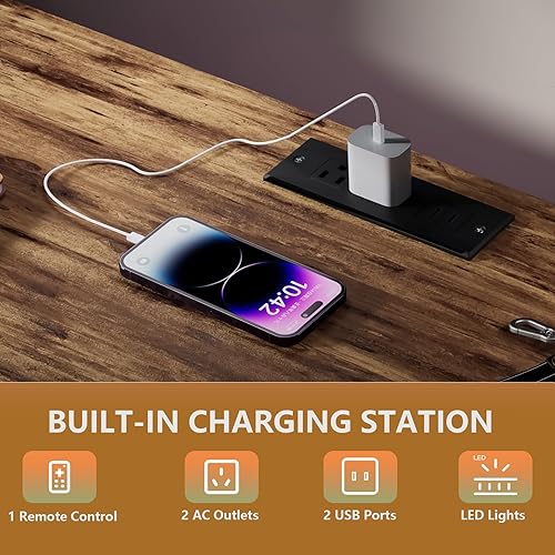 Miniatura 5 de Cómoda con Patrón con Luces LED y Tomas de Corriente, Cómoda Soporte de TV con 8 Cajones para TV de 55", Cómoda de Tela con Cajones para Dormitorio,