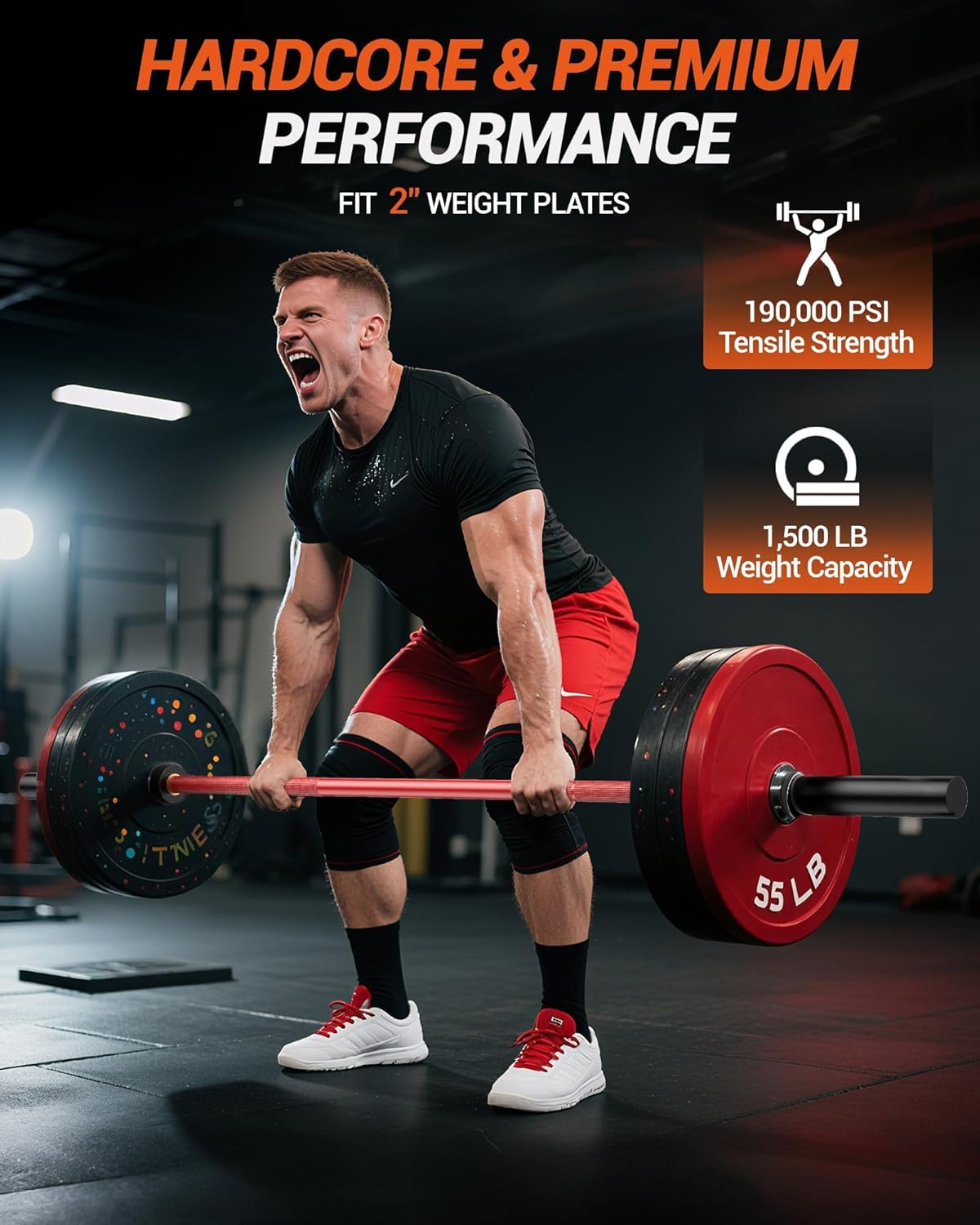 7FT Olympic Barbell,45LB Weight Bar for Bench Press,1500LB High Capacity,Hard Chrome, Knurled Grip,Heavy Strength Training Bars for Squat,Deadlift,Weightlifting,Fits 2 Inch Plates