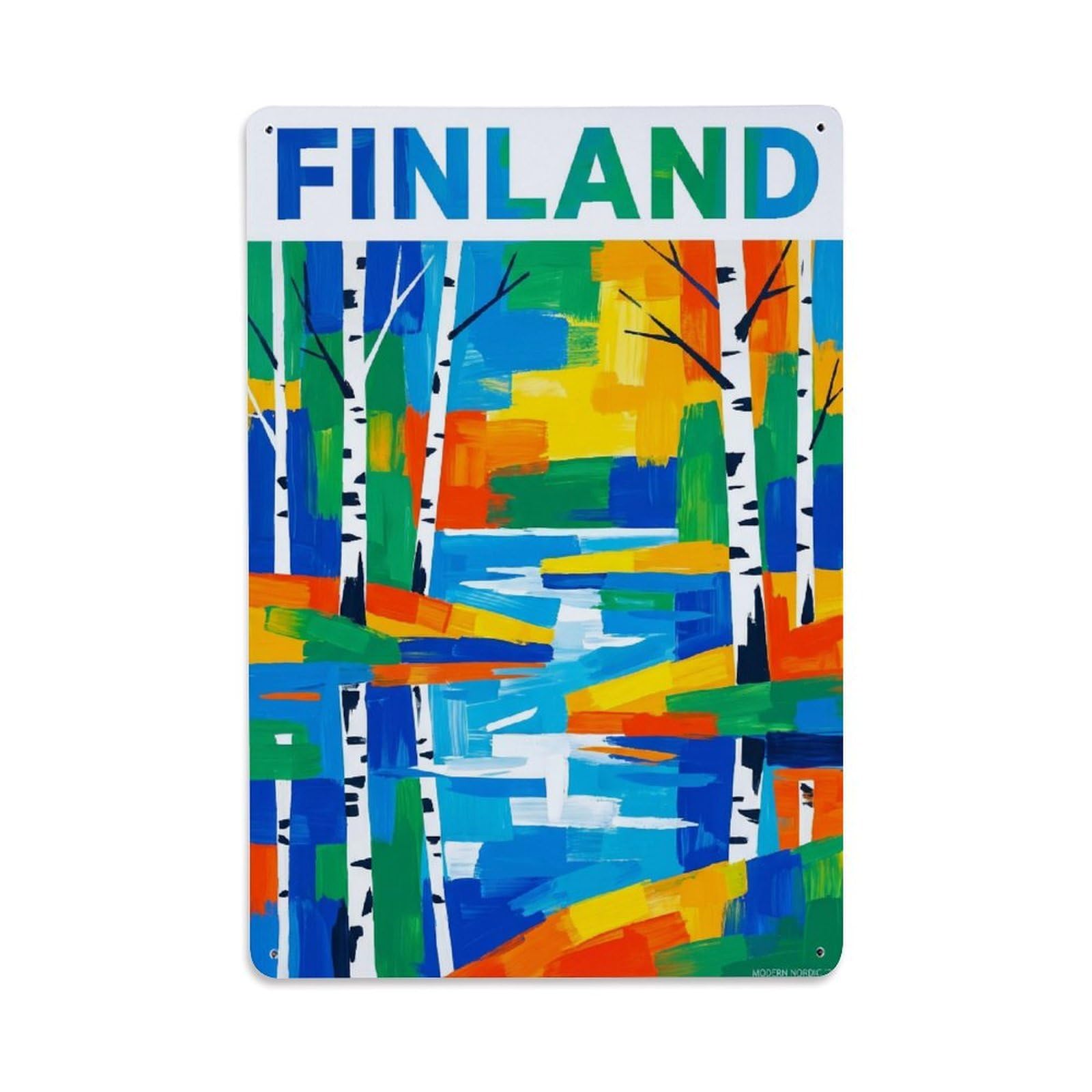 Olhnbad Style Finland Modern Birch Forest Travel Color Graphic Metal Tin Sign
