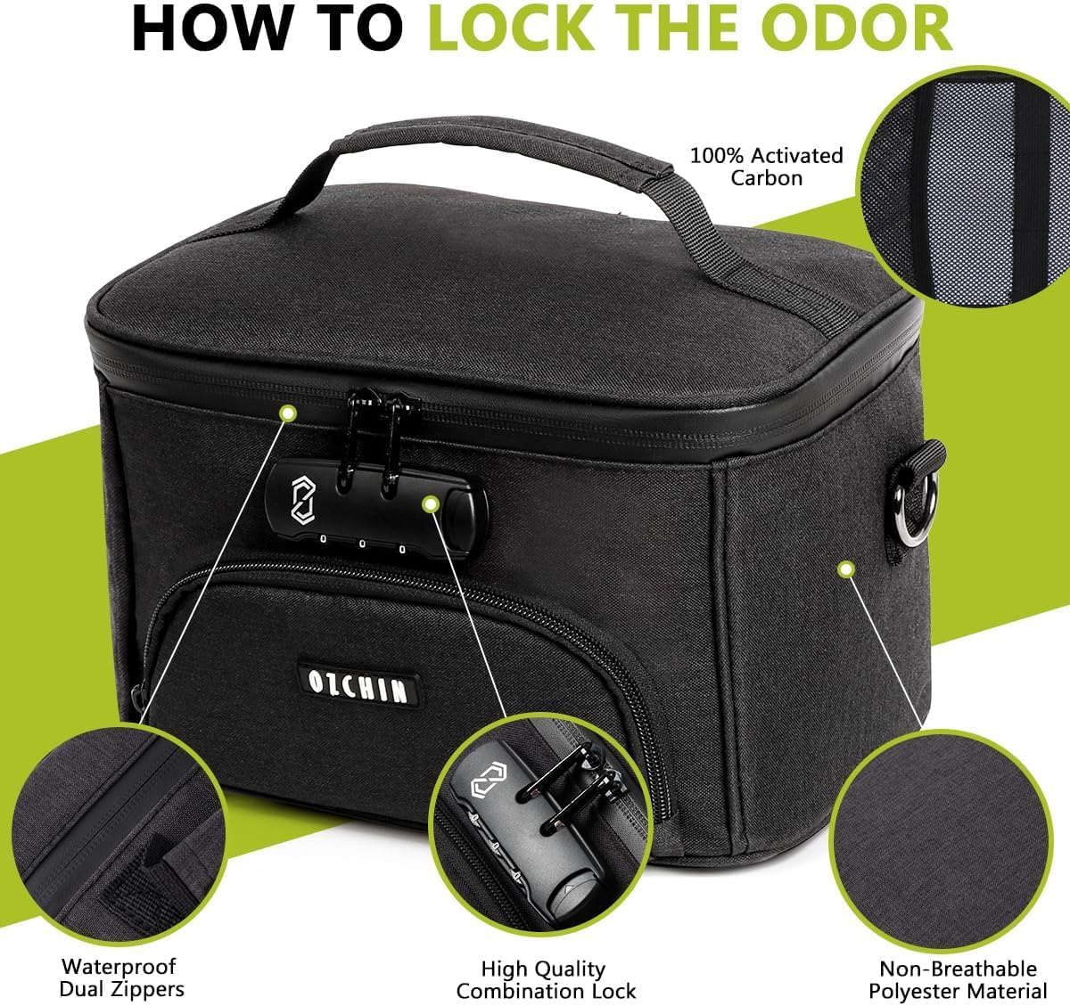 OZCHIN Smell Proof Bag with Combination Lock, Smell Proof Box Activated Carbon Fiber Smoking Accessories, Smell Proof Container, Great Gifts for Father’s Day, Premium Odor Proof Bag