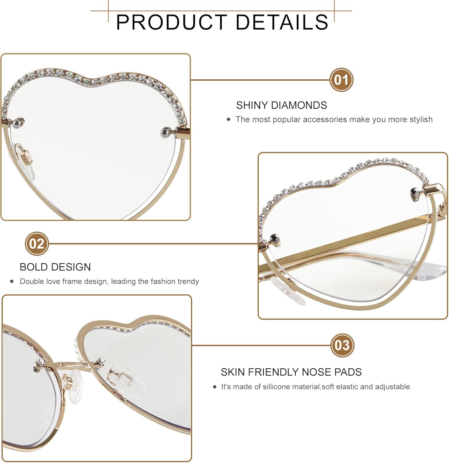 ANDWOOD Trendy Heart Shaped Sunglasses Womens Rhinestone Love Eye Sun glasses Metal Lovely Fashion Diamond Sunnies - Image 5