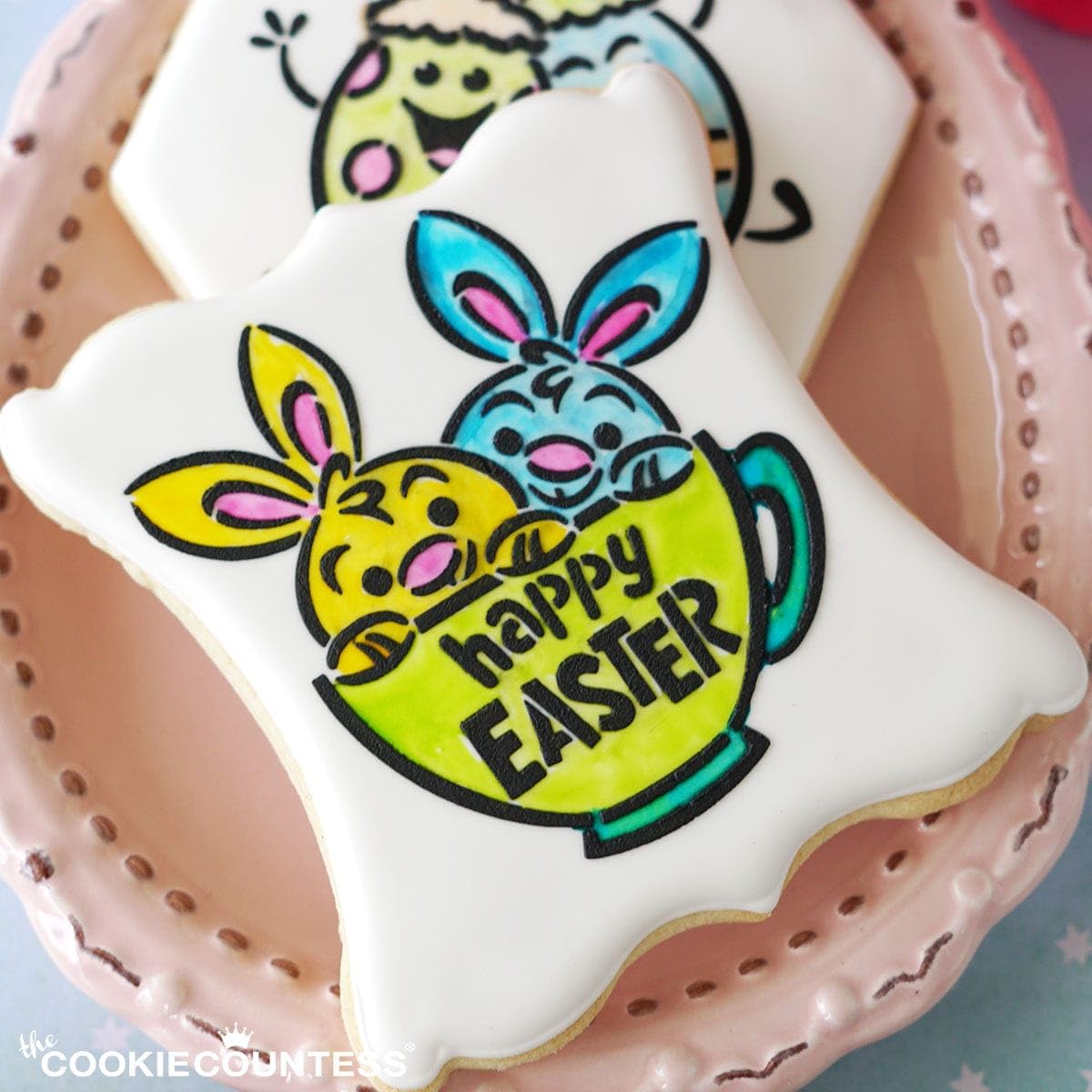 Twin Bunnies in a Teacup PYO Stencil - Drawn by Krista