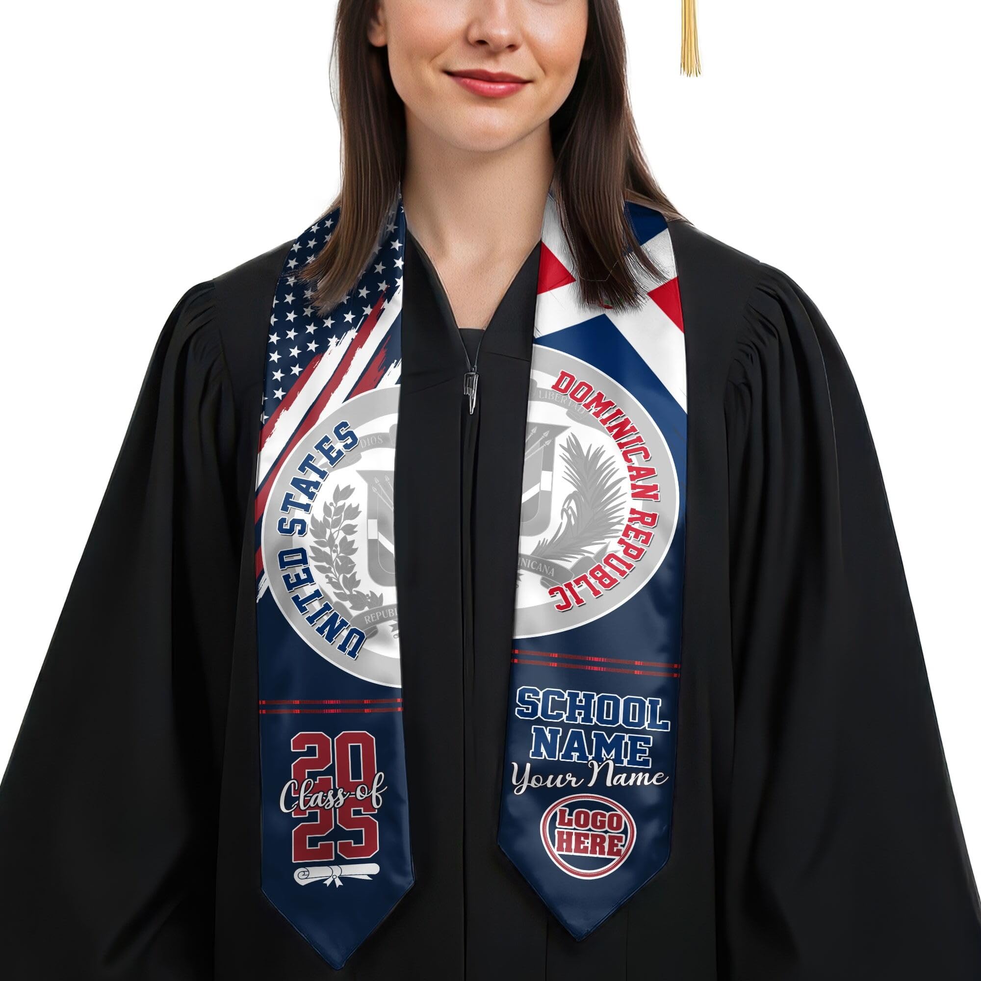 MonkeyVan Personalized Graduation Stole for Dominican Republic Senior, Dominican Flag Graduation Sash Class of 2025 Gifts S337