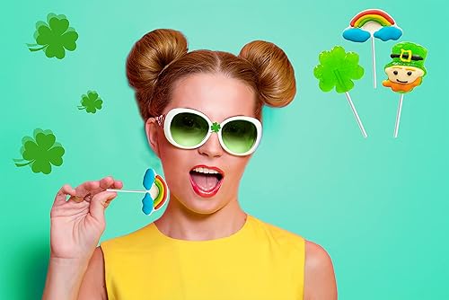 Miniatura 9 de Lollipops del día de San Patricio, leprechaun, trébol verde y chupitos de piruleta arco iris, caja de regalo para fiesta, envuelta individualmente