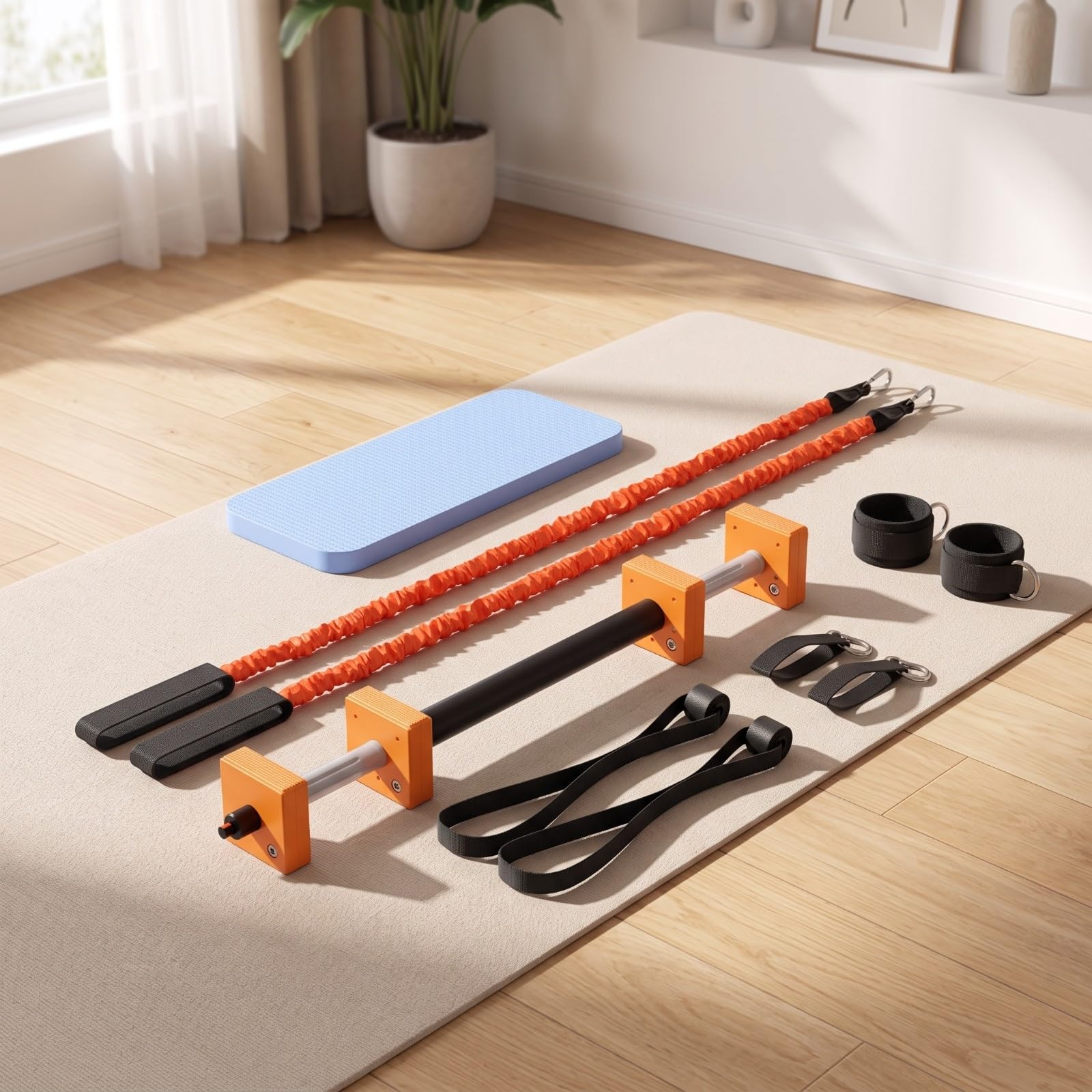 Set Fitness con Accessori Antiscivolo |, da Ginnastica con Bande Elastiche, Robusto, Attrezzo, per Casa
