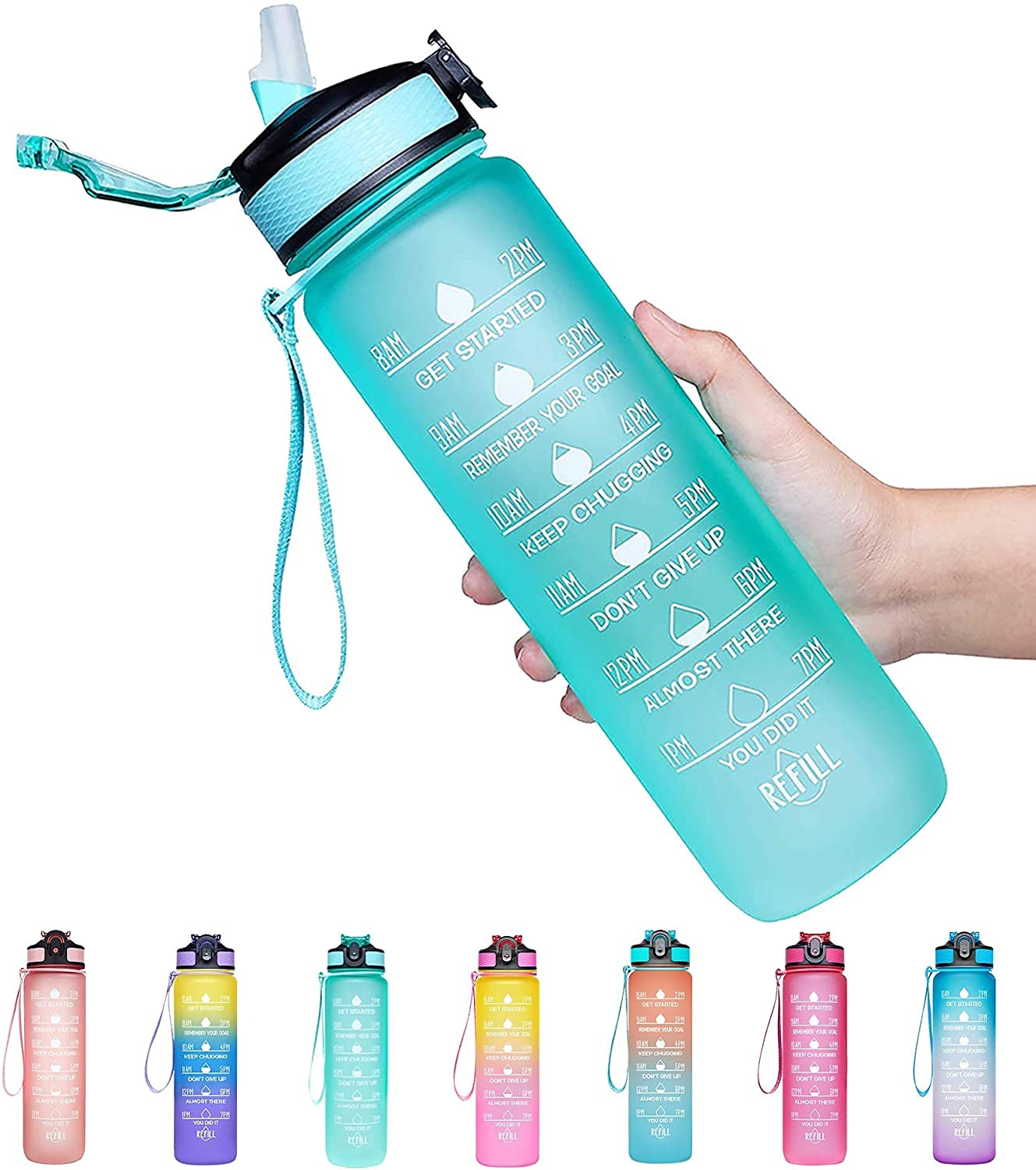 S2C™ Motivational Large Water Bottle 1L Tritan Sports Water Bottle With Time Markers, Leak Proof Water Bottle For Kids, School Water Bottles (GREEN)