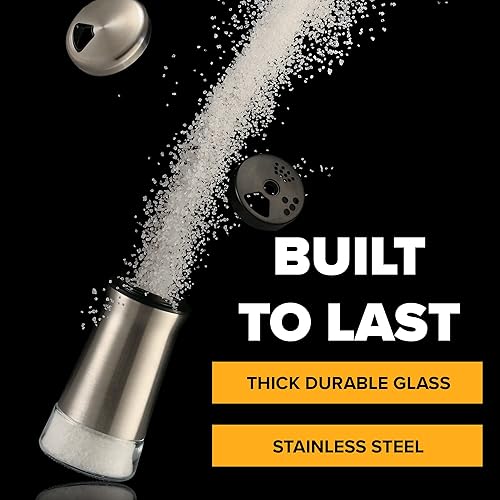 Miniatura 6 de The Original - Juego de saleros y pimenteros – Dispensador de especias con agujeros ajustables para verter – Juego de 2 botellas de acero inoxidable