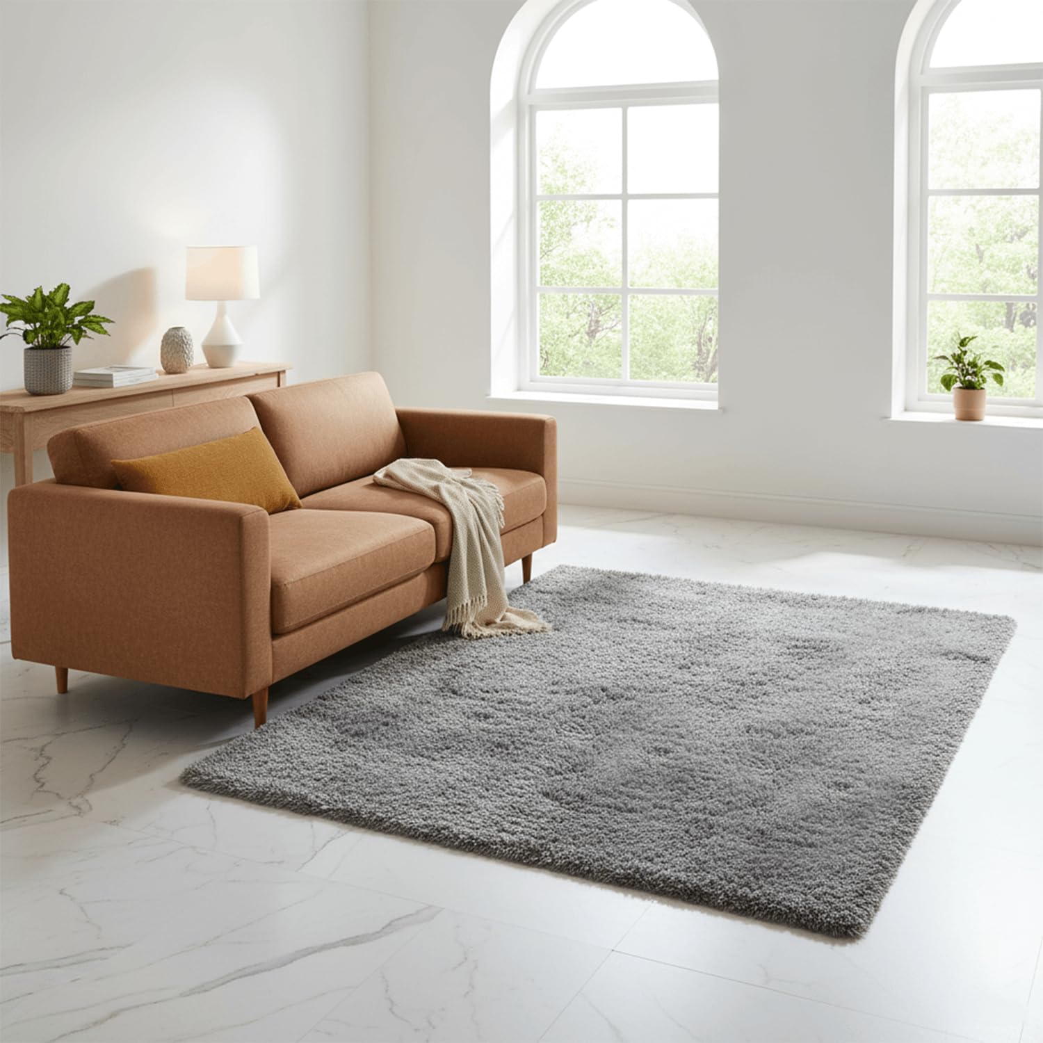 Rugs Inn Dual Tone Shaggy Doormat - Non-Slip Doormat, Suitable for Indoor/Outdoor Use, Heavy Duty Dirt Trapper and Water Absorbent (Grey, 50x80)