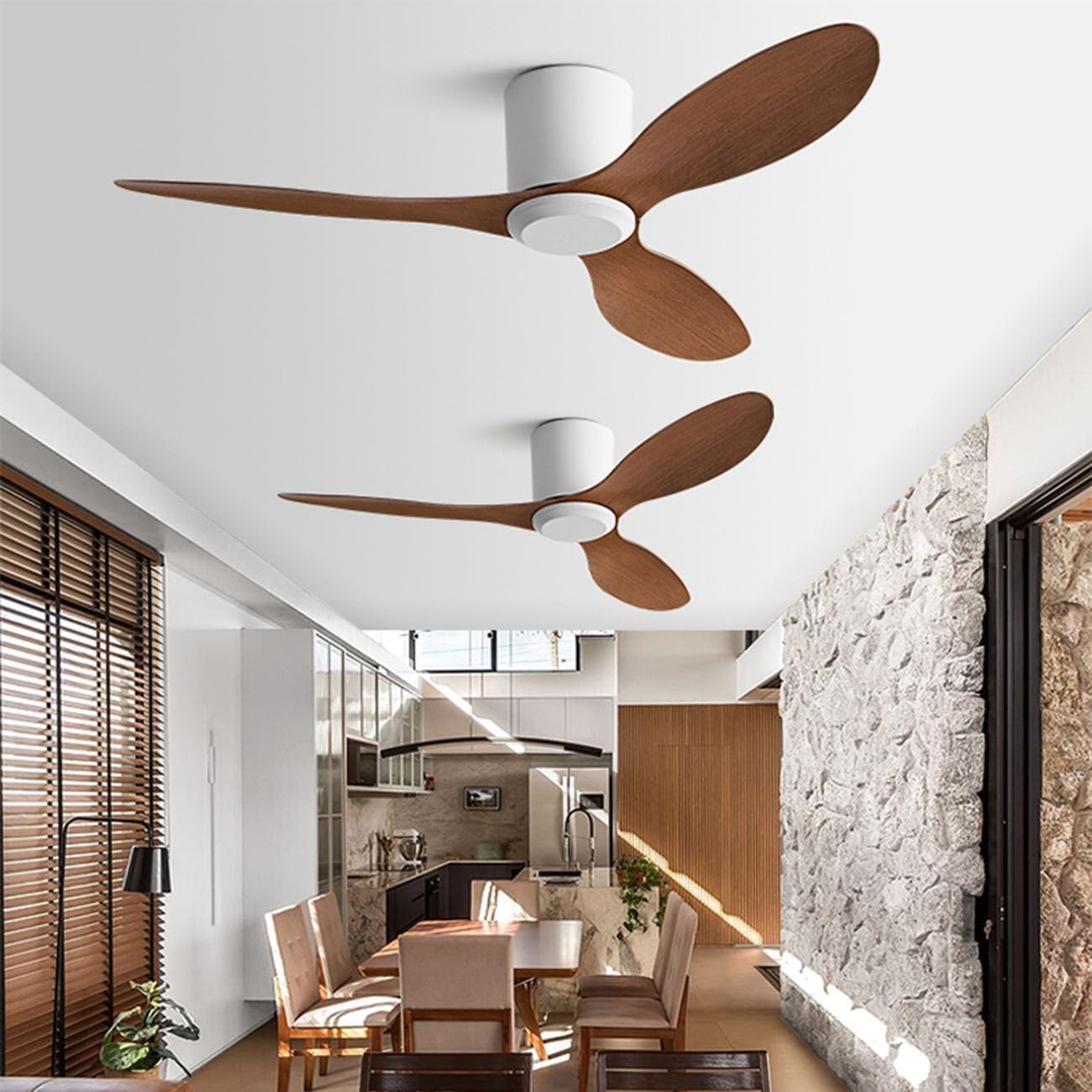 Indoor Ceiling Fan No Light - 6 Speeds/Reversible Silent DC Motor/3 ABS Blades - Silent Fan with Remote - for Bedroom/Farmhouse/Patio(White,42in(107cm))
