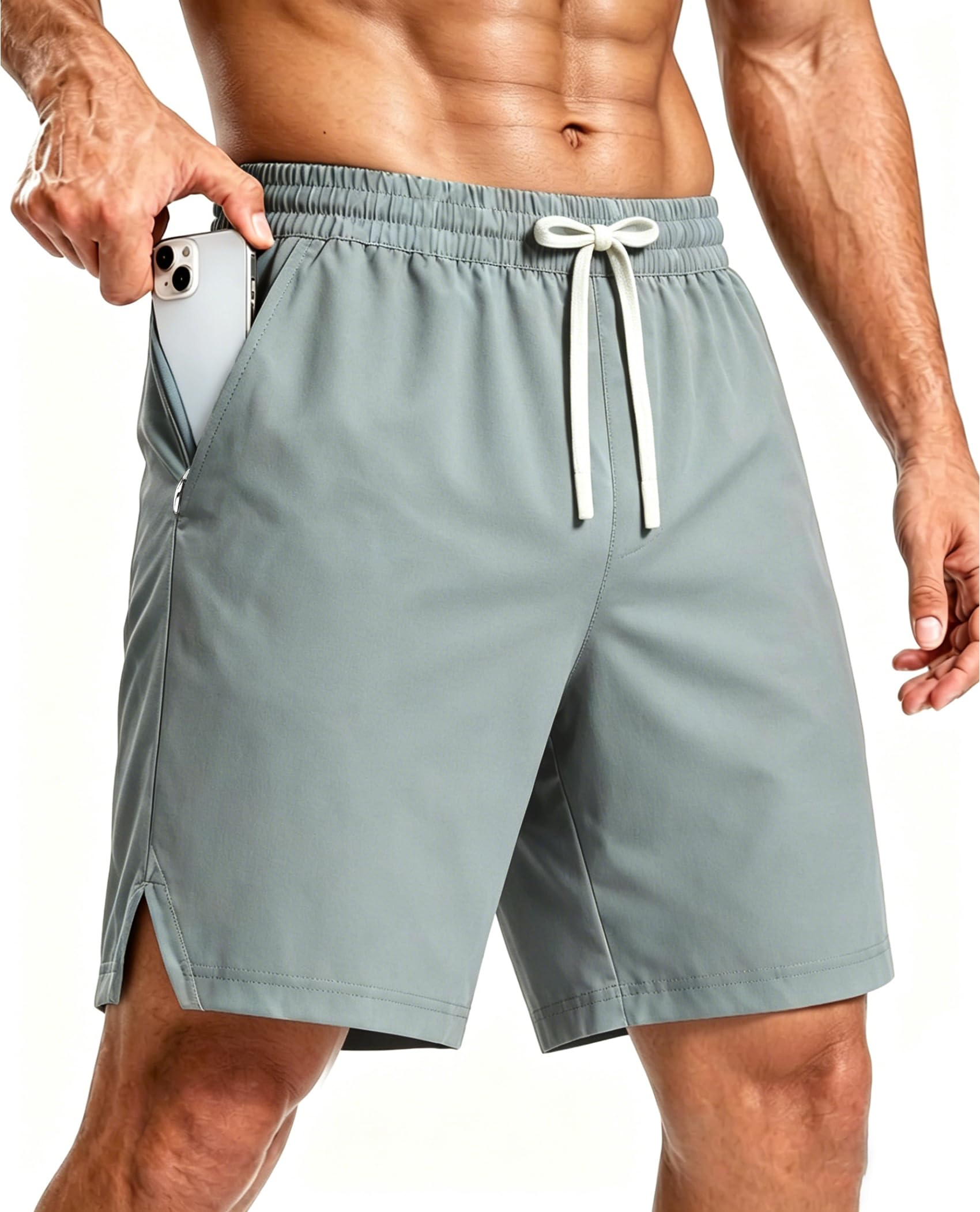 CoozySphere Mens Running Shorts with Phone Pocket Quick Dry Gym Shorts with Zip Pocket for Training Workout Dusty Green
