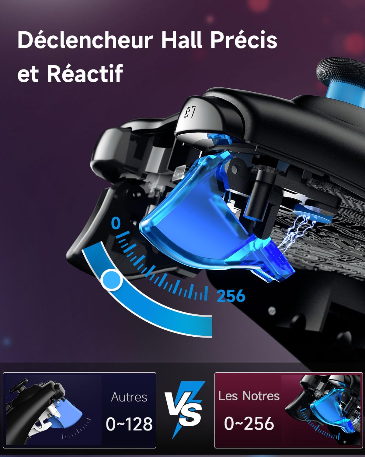 EasySMX Manettes PC PS3 sans Fil Rechargeable, 9013PRO Manette Switch Pro sans Fil Bluetooth, Manette PC pour Téléphones Android iOS, Android TV Box et Tesla, Noir Bleu