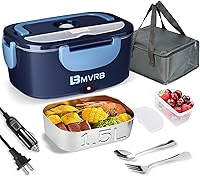 LBMVRB 80W Electric Lunch Box 1.5L Fast Heating, 3-in-1 110V/12V/24V Portable Food Warmer for Car Truck Office Travel (Blue)